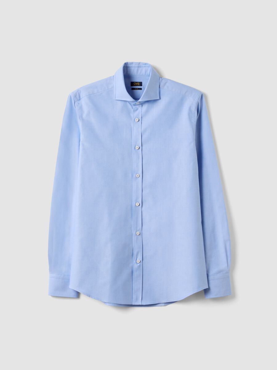 Light blue pure cotton Oxford shirt with French collar, slim fit_0