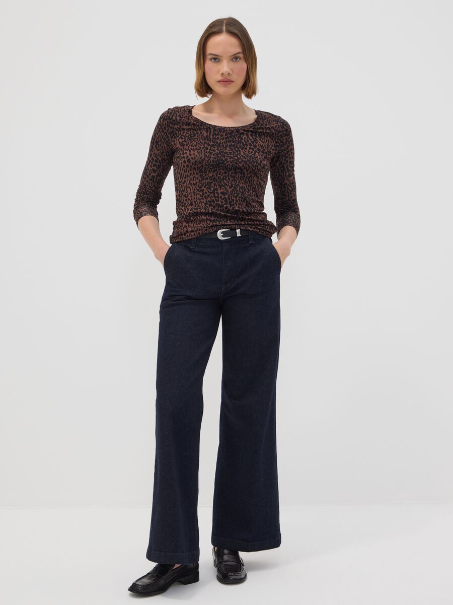 Brown stretch viscose animal-print slim-fit T-shirt_2