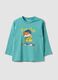 Light blue oversized pure organic cotton T-shirt with tiger print for boys_0