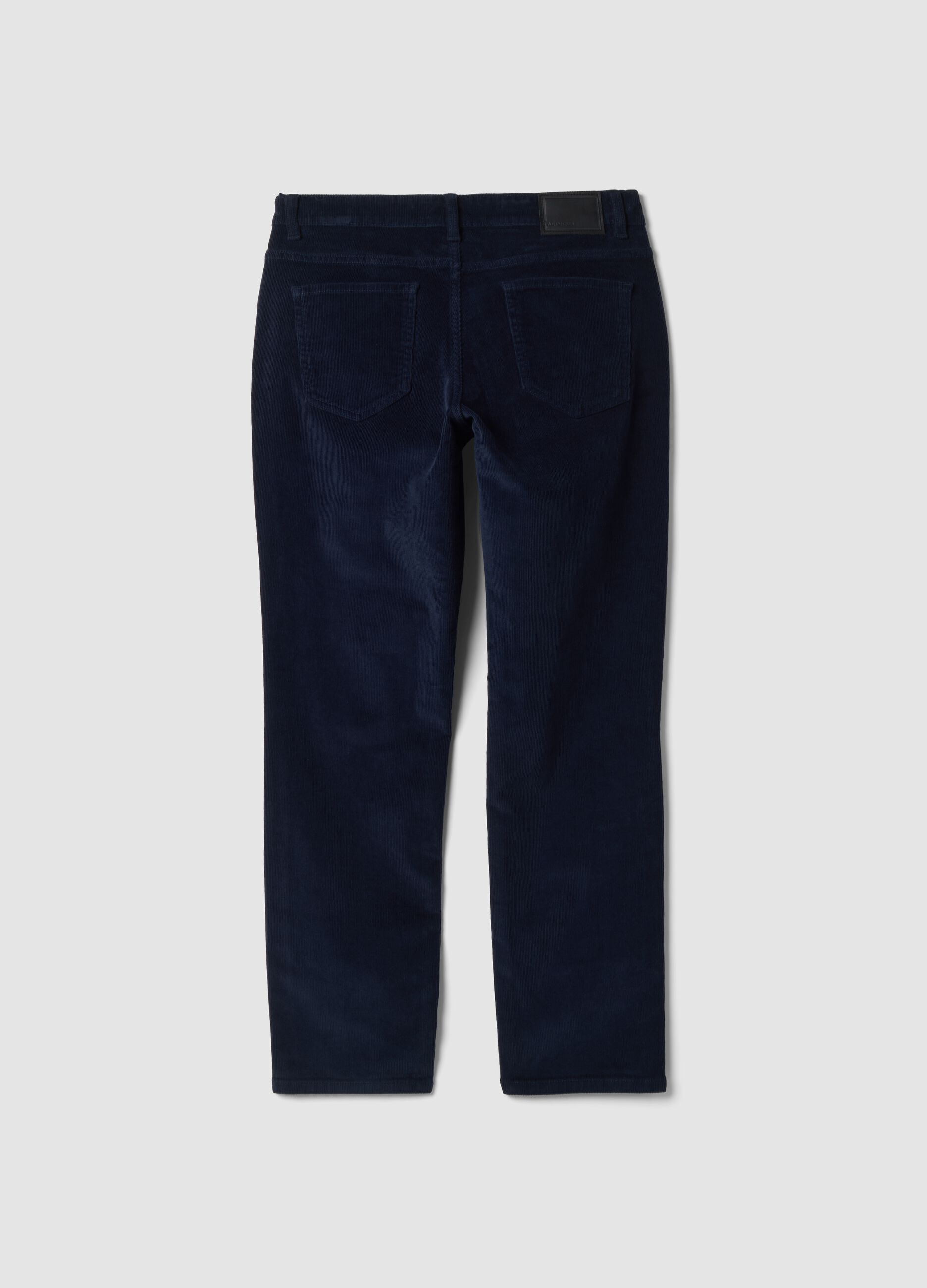 Pantaloni blu in cotone elasticizzato a coste regular fit