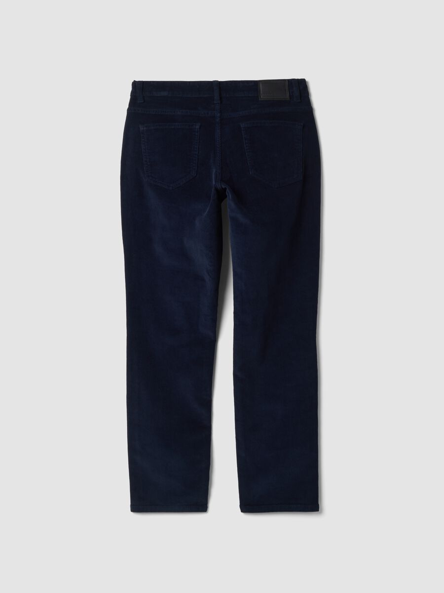 Pantaloni blu in cotone elasticizzato a coste regular fit_2
