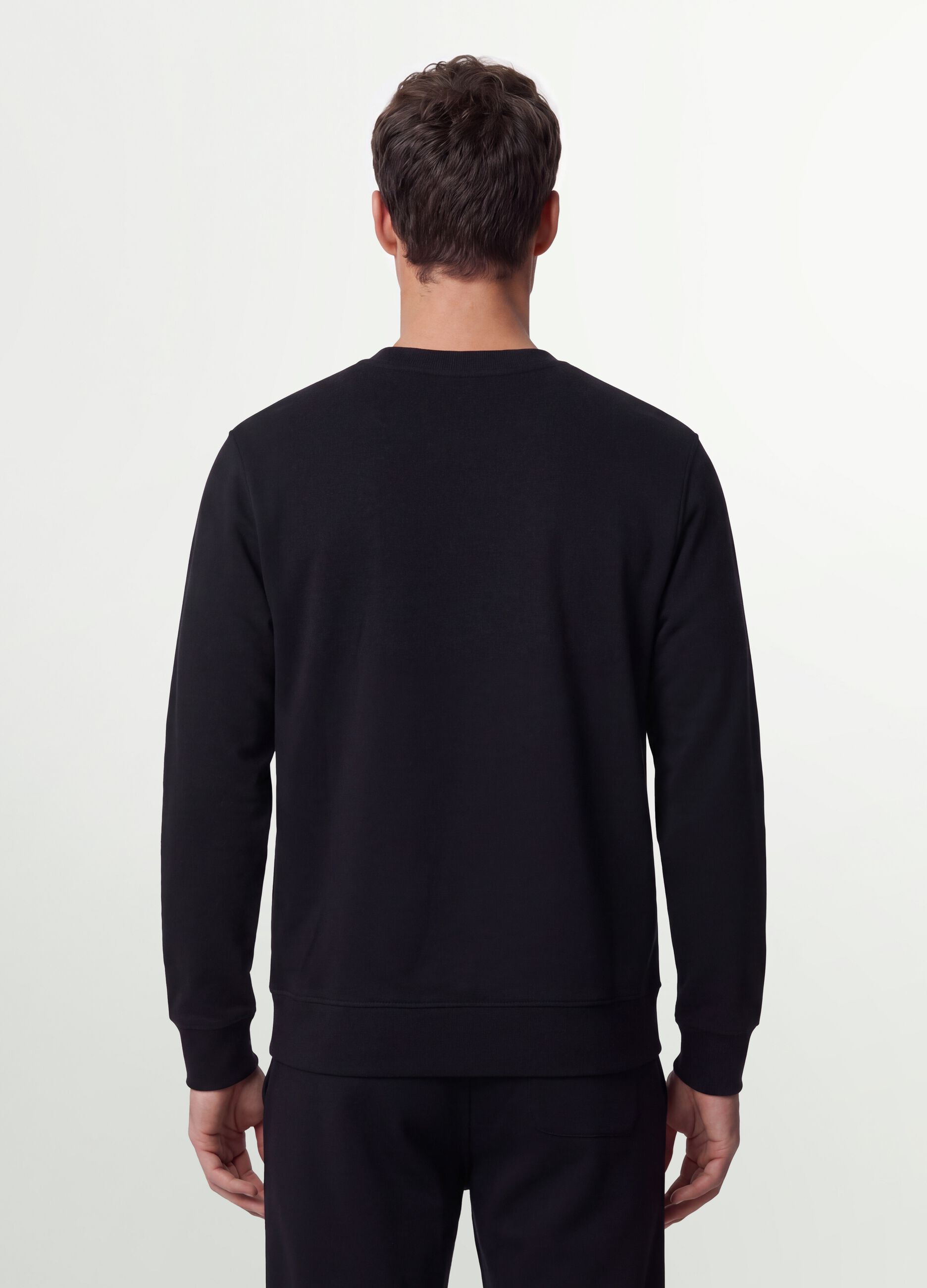 Black crew-neck cotton-blend sweatshirt, regular fit