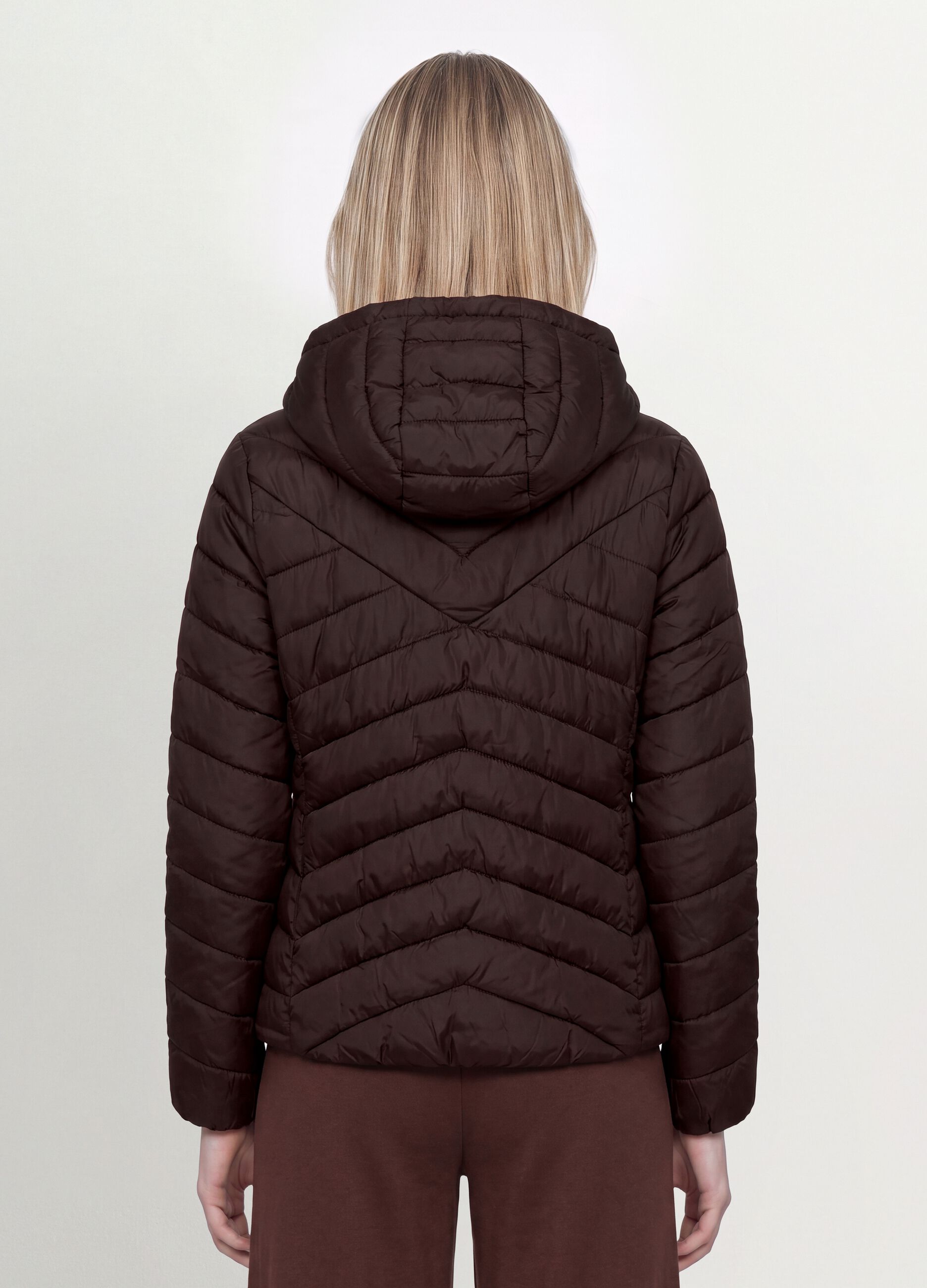 Brown Ultralight Quilted Jacket with Hood and Zip