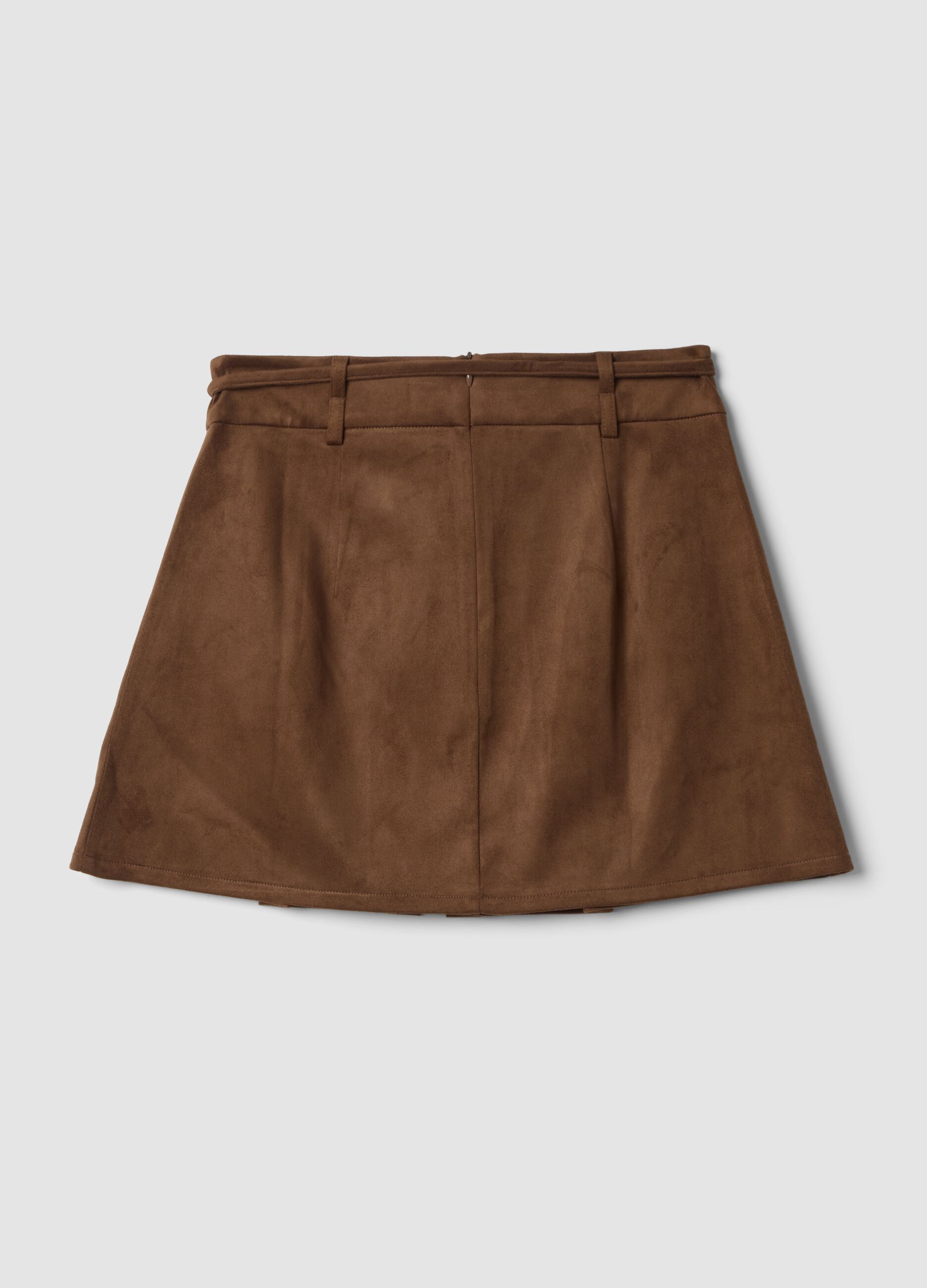 Brown stretch-fabric skirt with belt