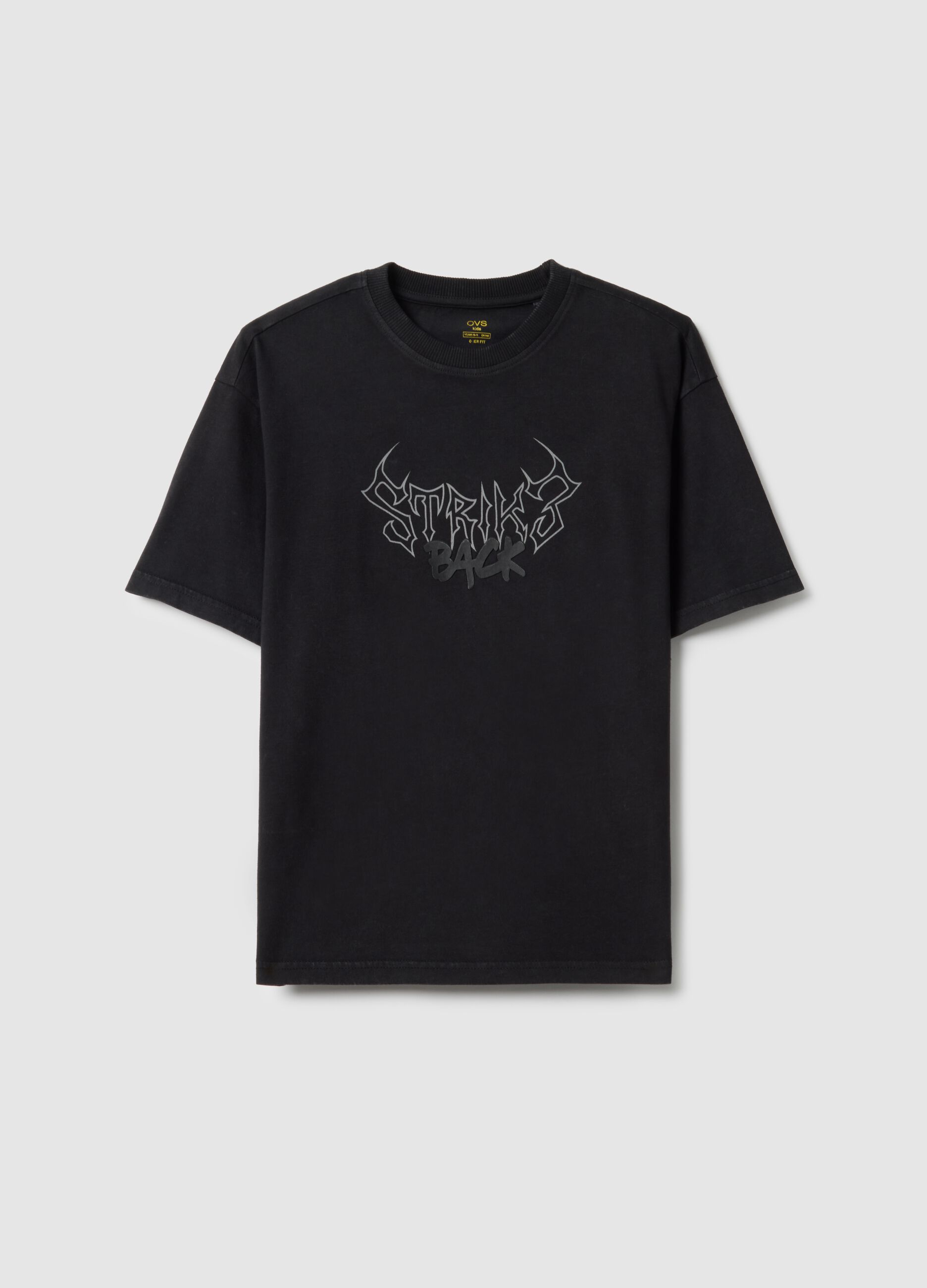 Black pure cotton over fit boy's t-shirt with print