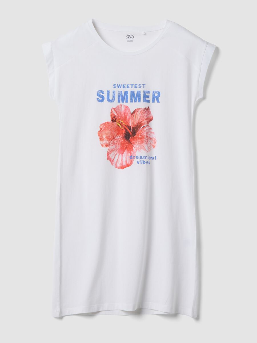 White pure organic cotton regular-fit nightdress with flower print_4