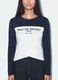 T-shirt bianca e blu in cotone elasticizzato con stampa frontale_2