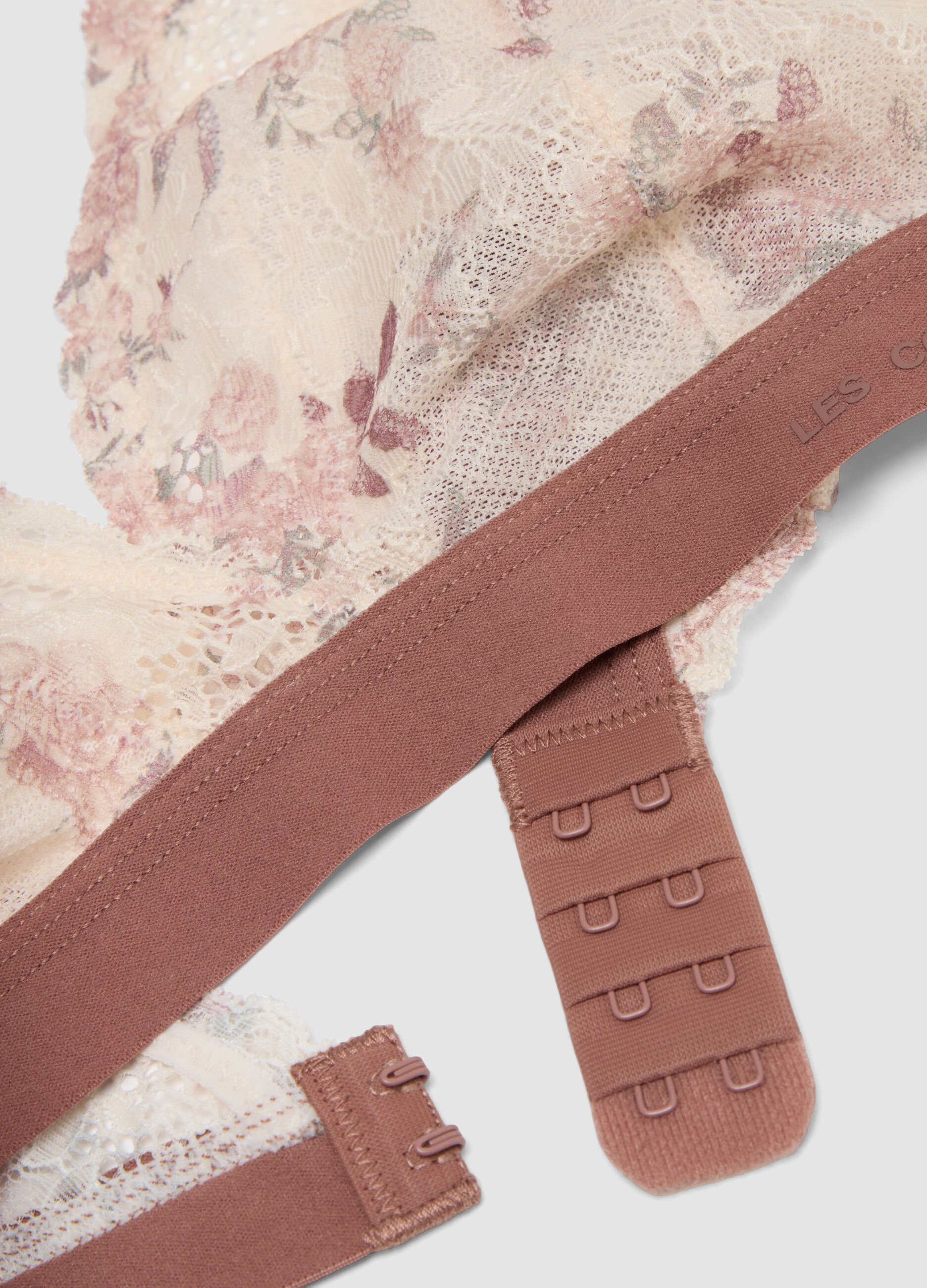 Reggiseno bralette beige in tessuto elasticizzato con pizzo floreale