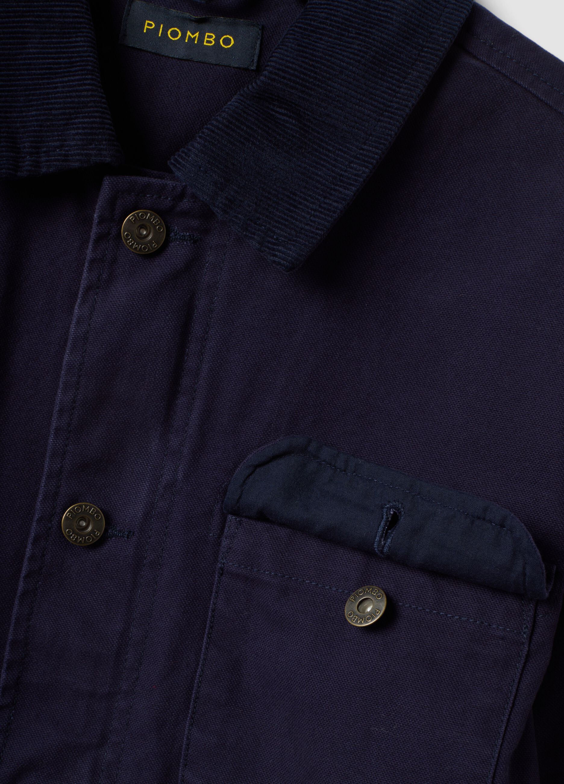 Blue pure cotton regular-fit shacket with zip