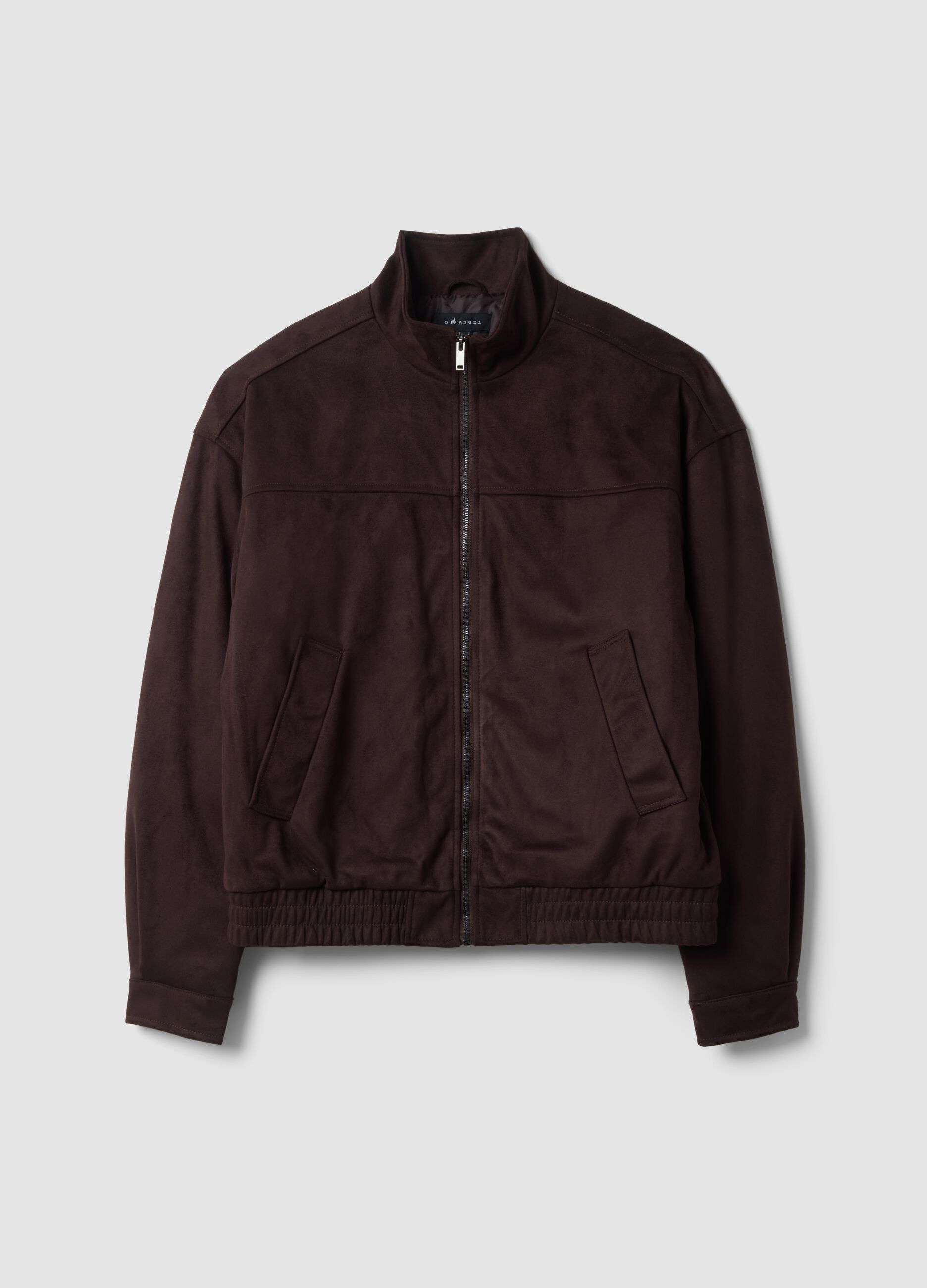 Brown padded cropped jacket with zip, oversized fit
