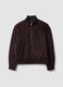 Brown padded cropped jacket with zip, oversized fit_0