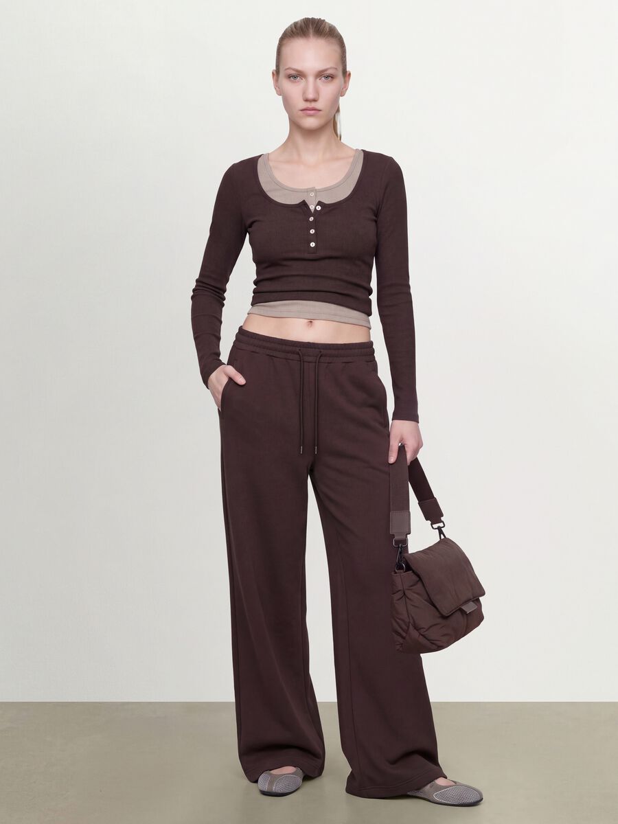 Brown wide-leg trousers in stretch modal with drawstring_0