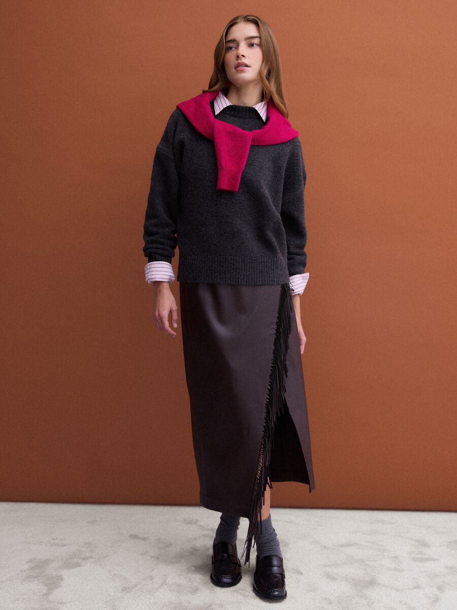 Brown midi skirt with fringe_0