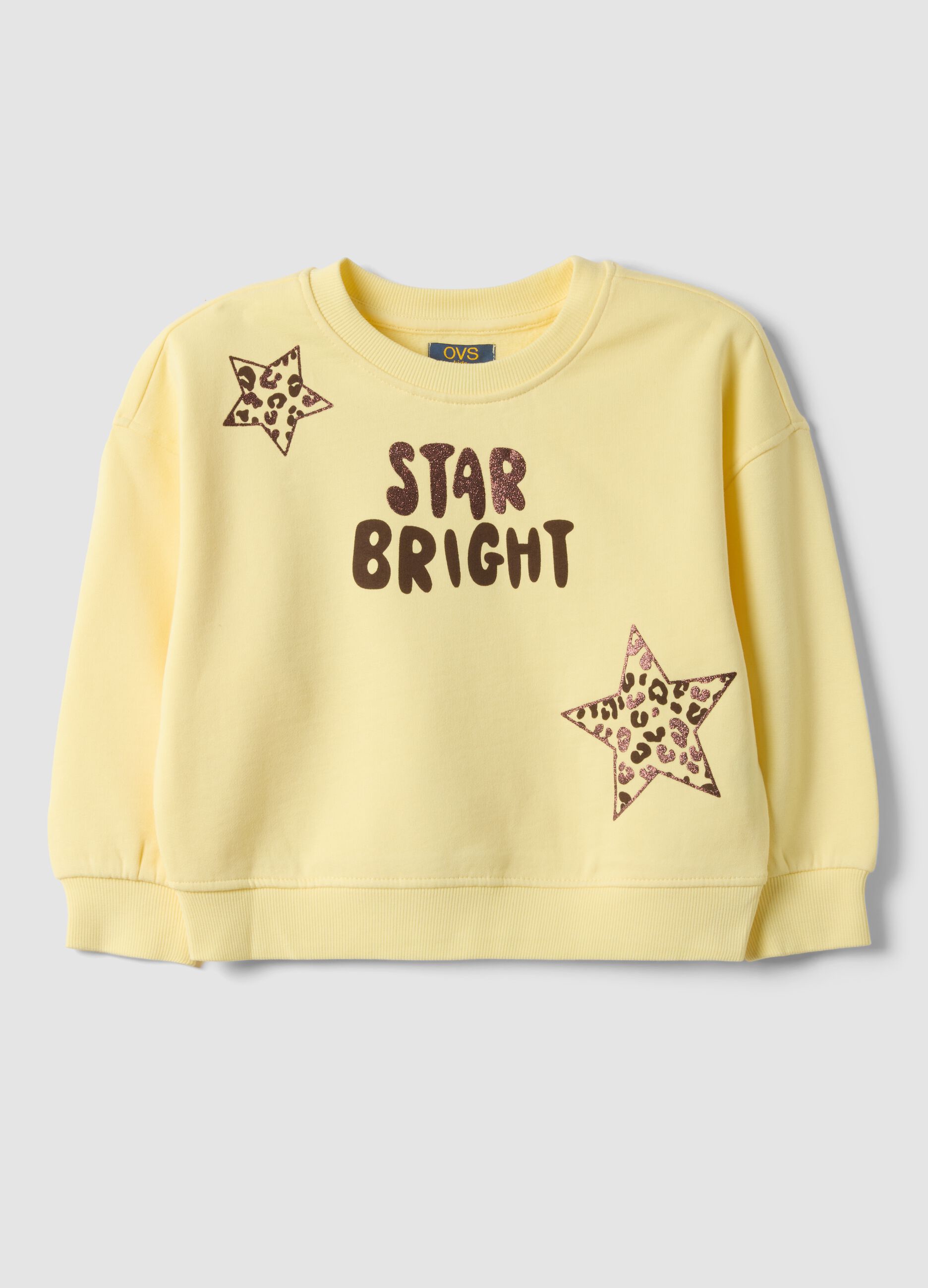 Yellow pure cotton crew-neck sweatshirt with star print