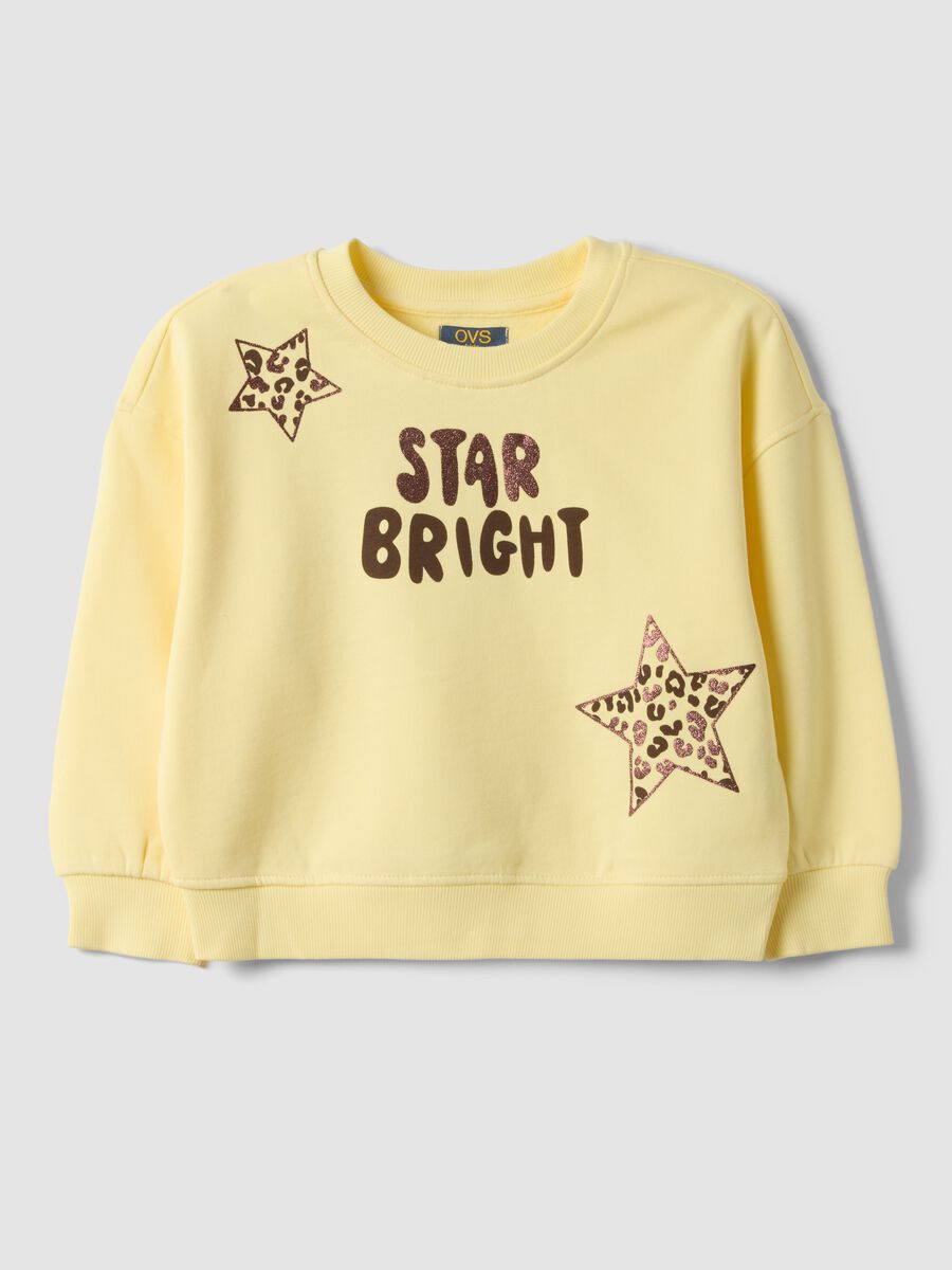 Yellow pure cotton crew-neck sweatshirt with star print_0