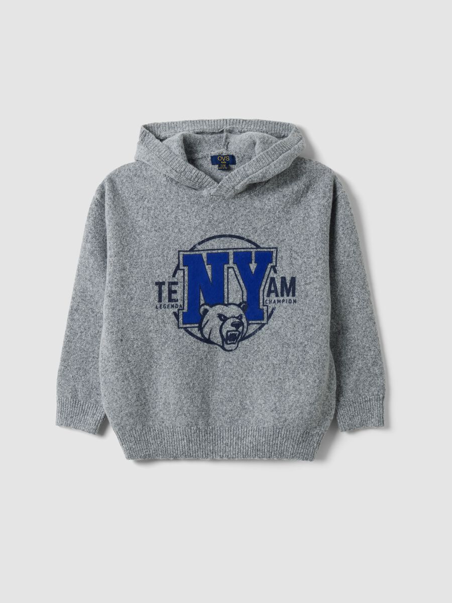 Grey stretch hoodie sweatshirt with print for boys_1