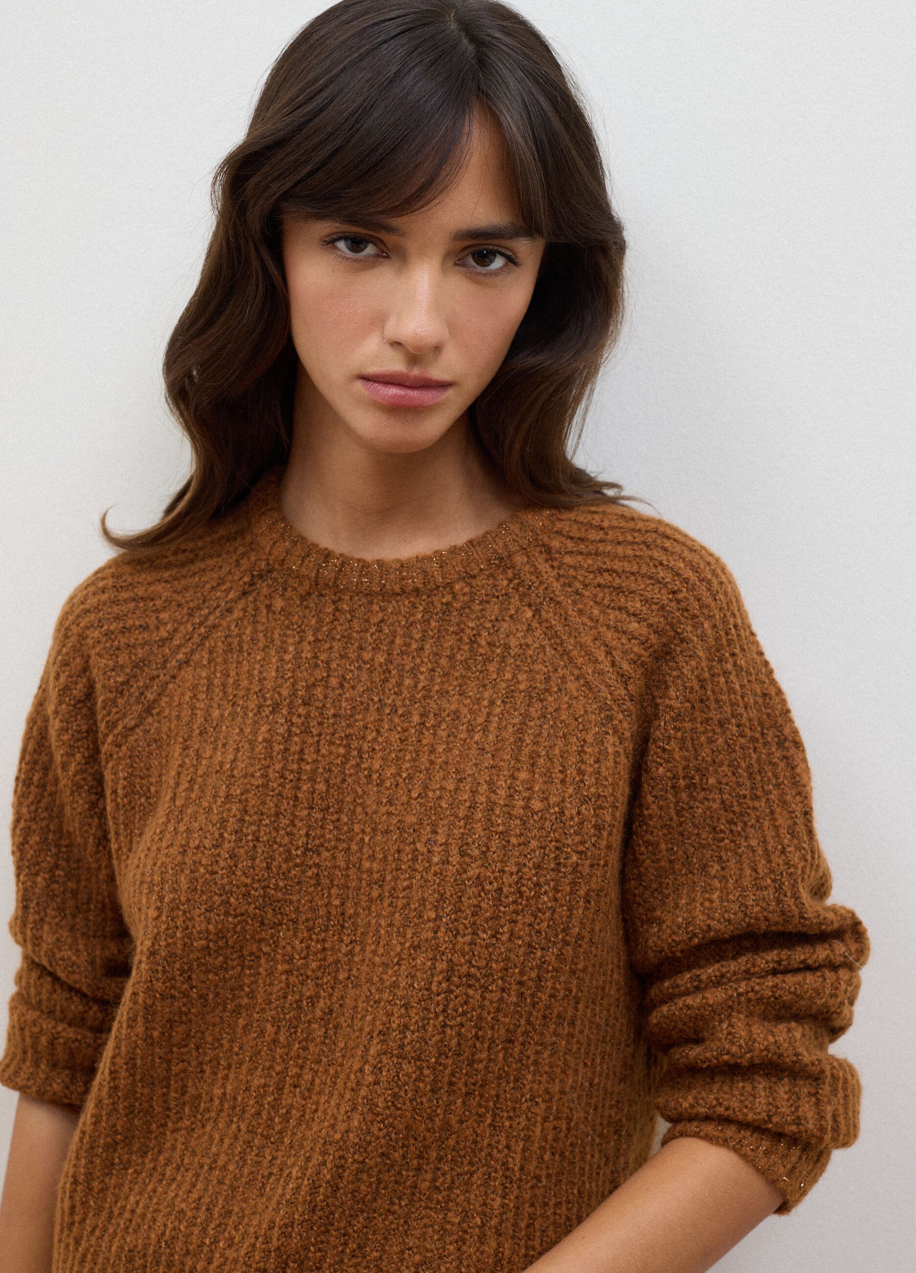 Brown regular-fit ribbed stretch-wool jumper