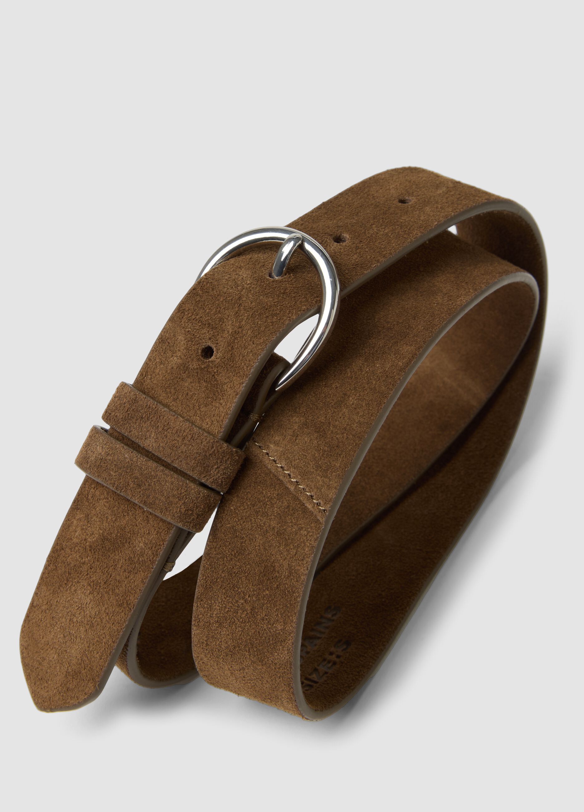 Brown genuine leather belt with oval buckle