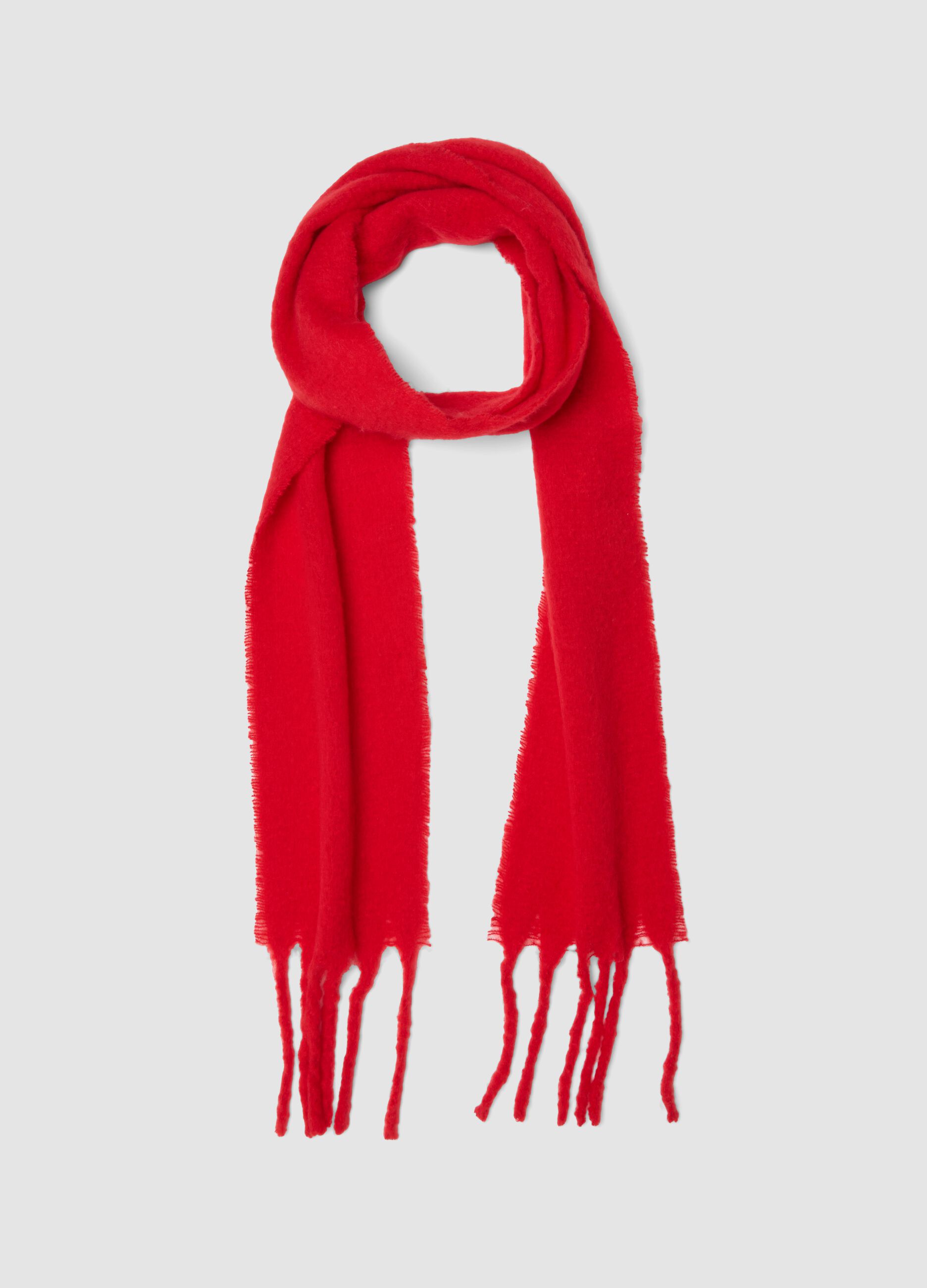 Soft red scarf with fringes