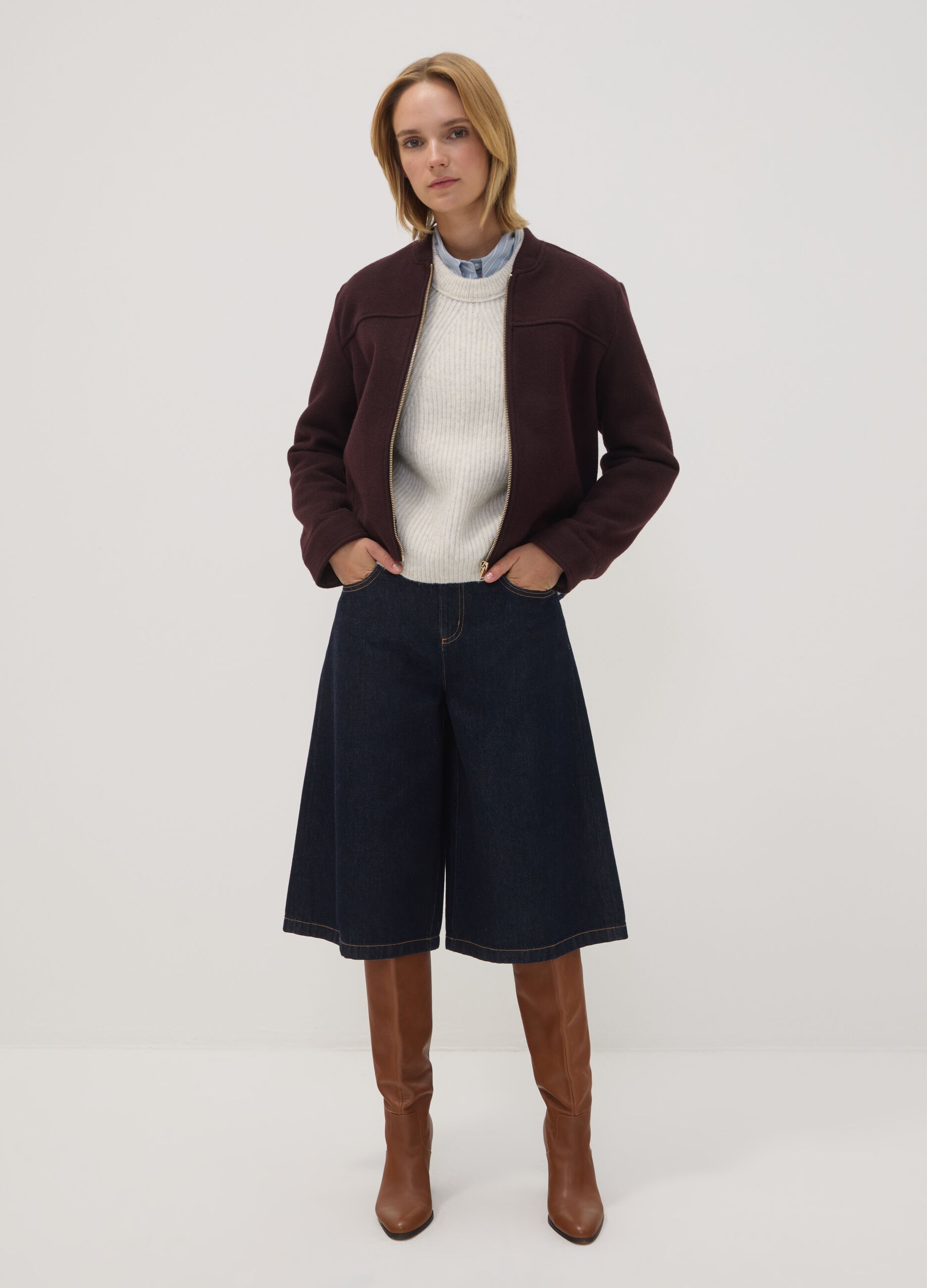 Burgundy purple regular-fit jacket with zip