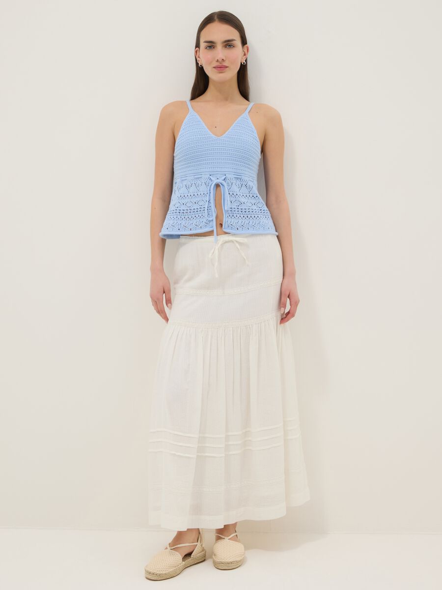 Sky-blue pure cotton regular-fit top with openwork texture_2