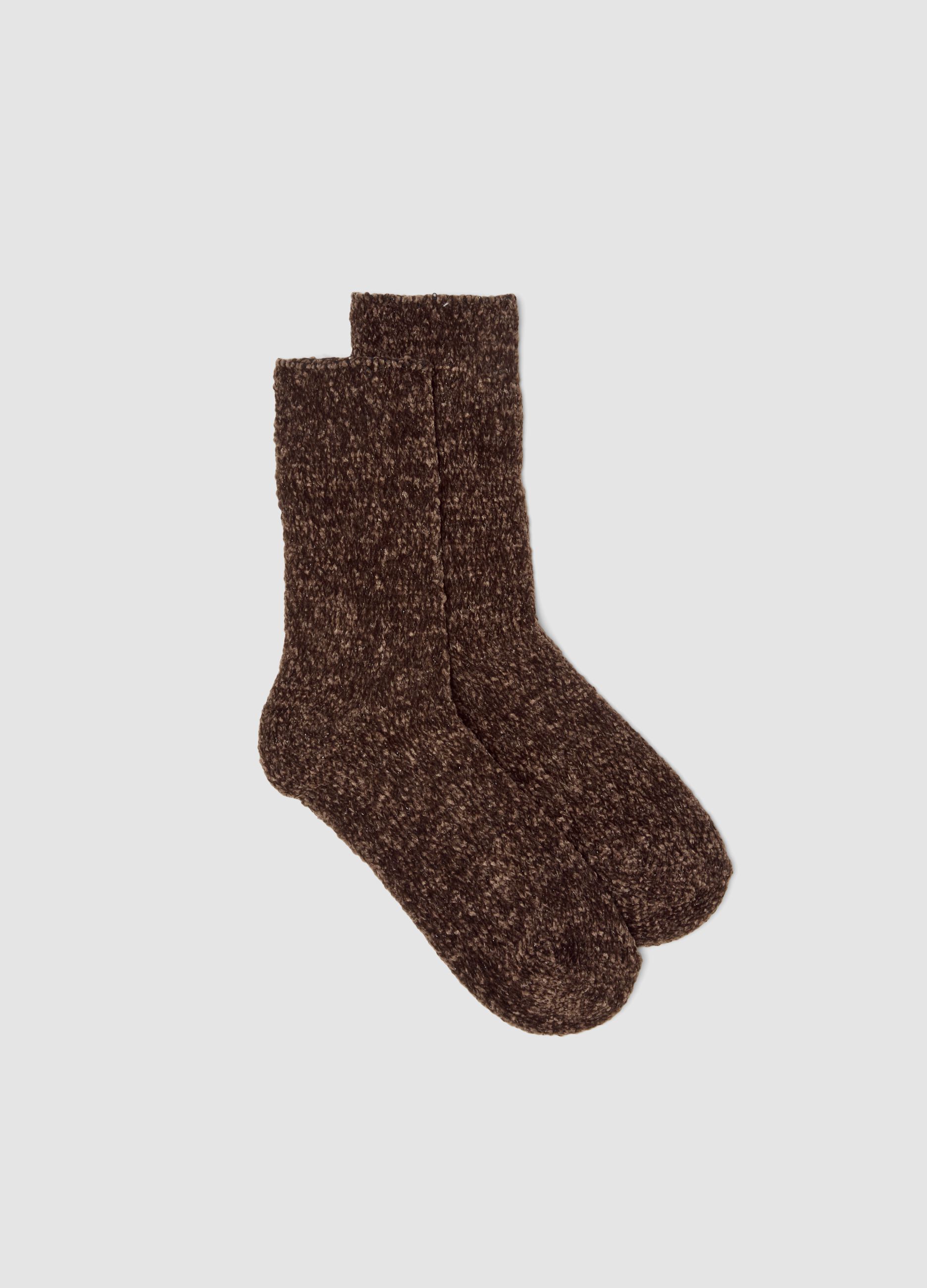Brown boucl&eacute;-effect stretch-fabric socks