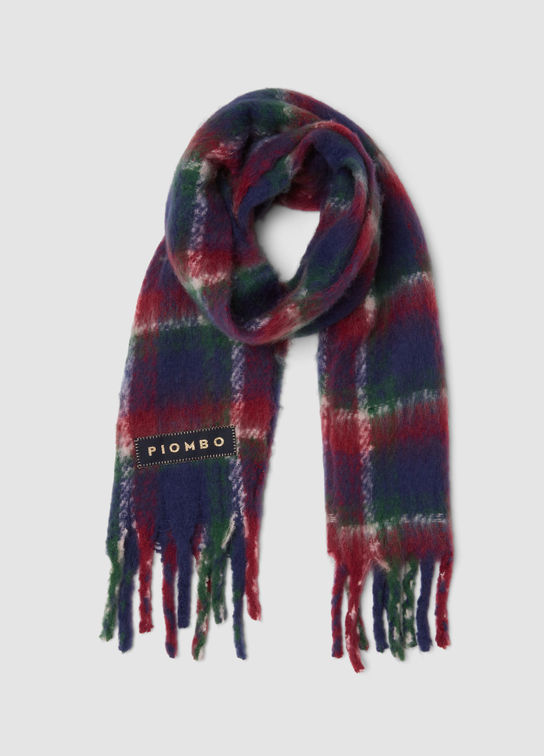 Sciarpa multicolor a quadri con frange