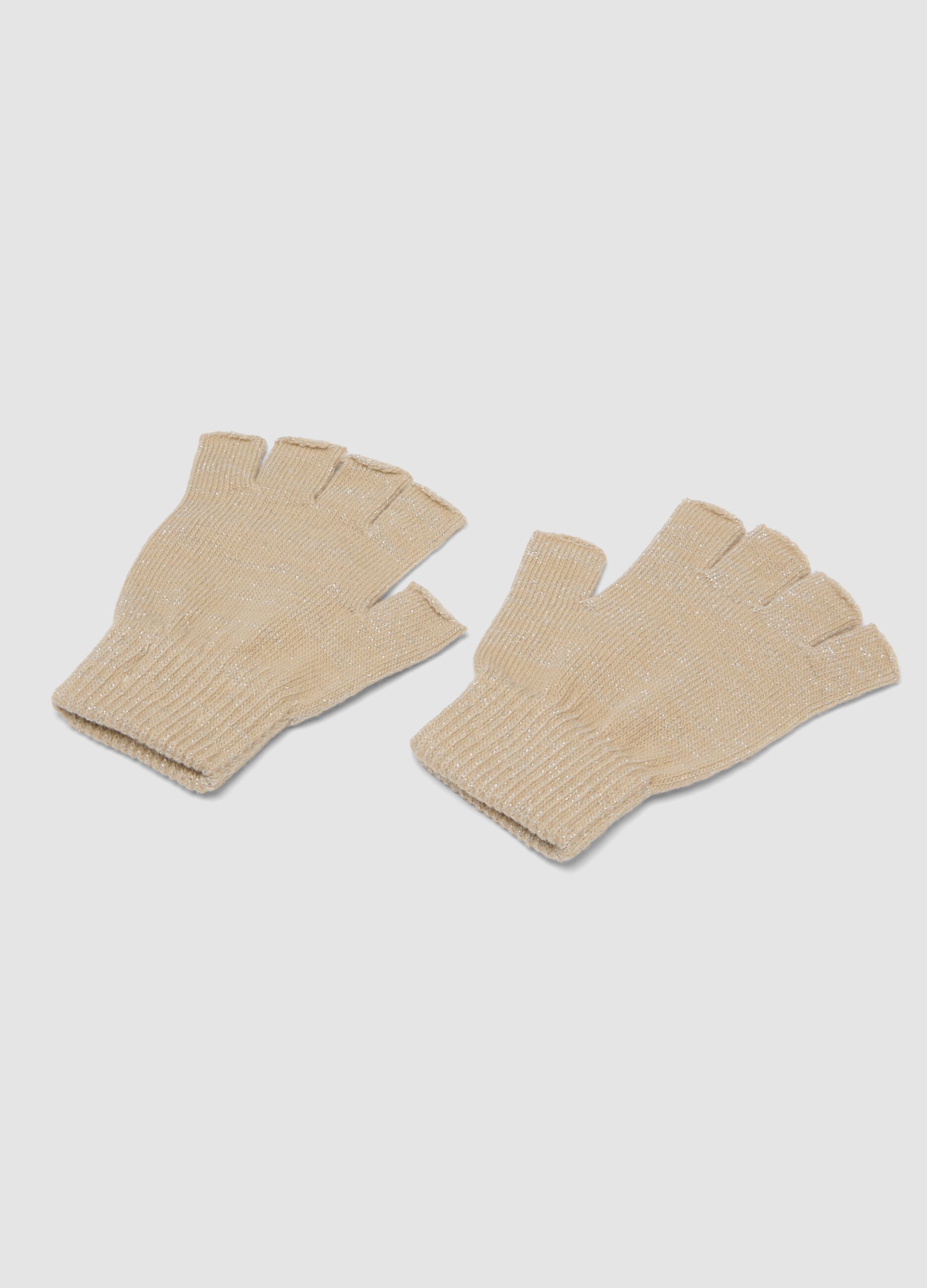 Beige lurex stretch-fabric gloves