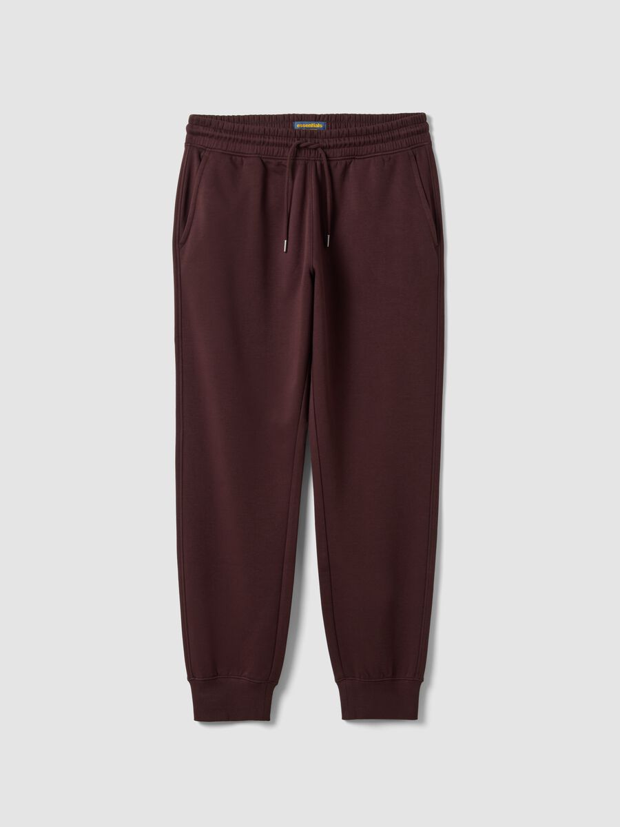 Brown cotton-blend joggers with cuffed hems and drawstring_0