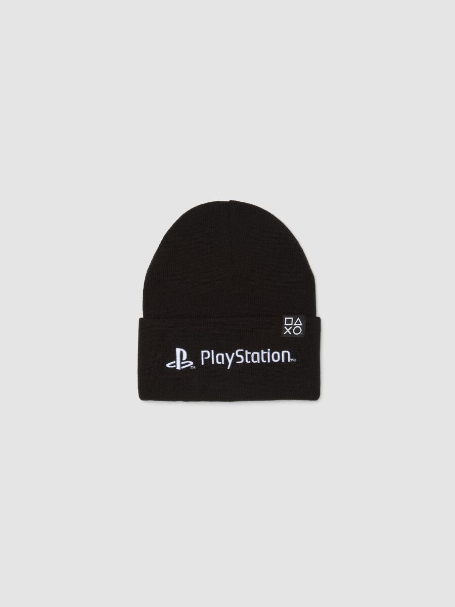 Black cuffed beanie with PlayStation embroidery_0
