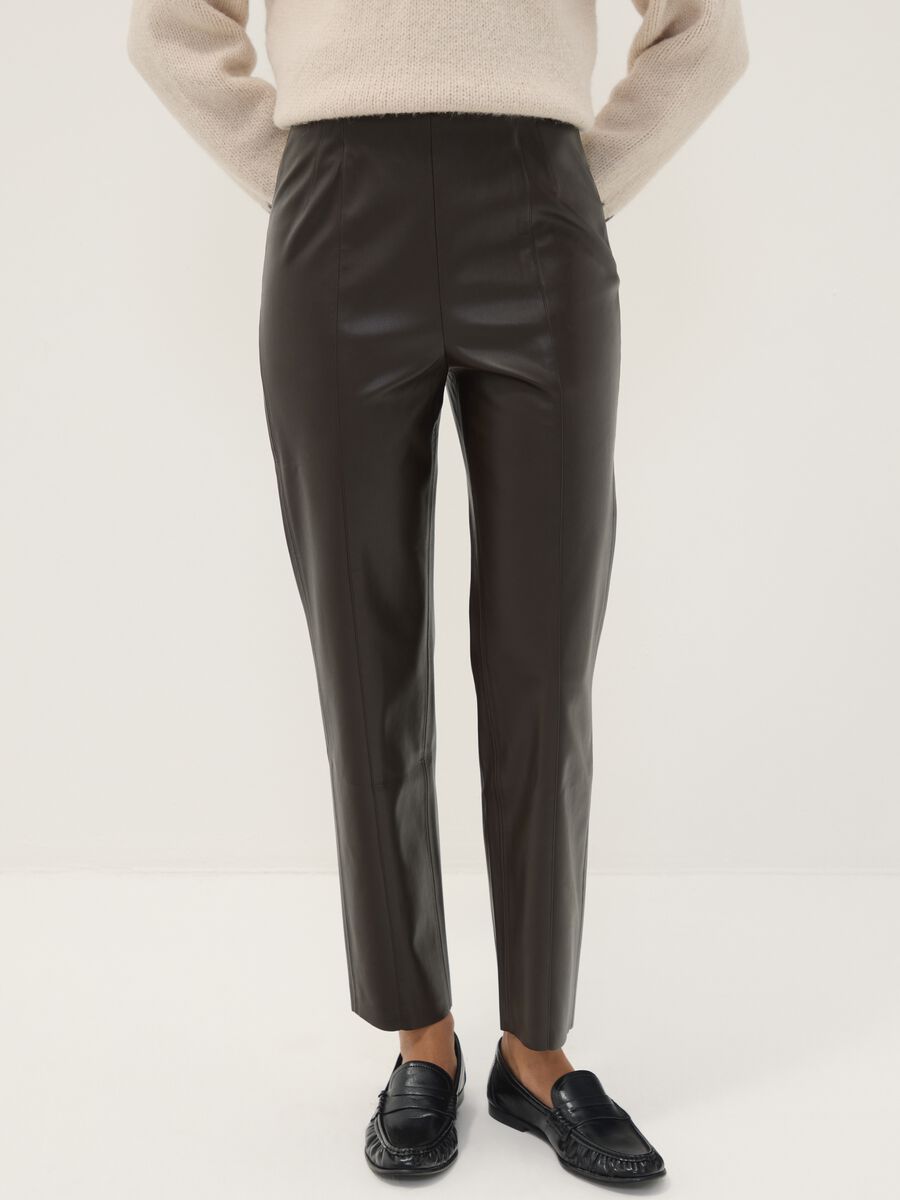 Brown slim-fit leggings with regular waist and elasticated waistband_1
