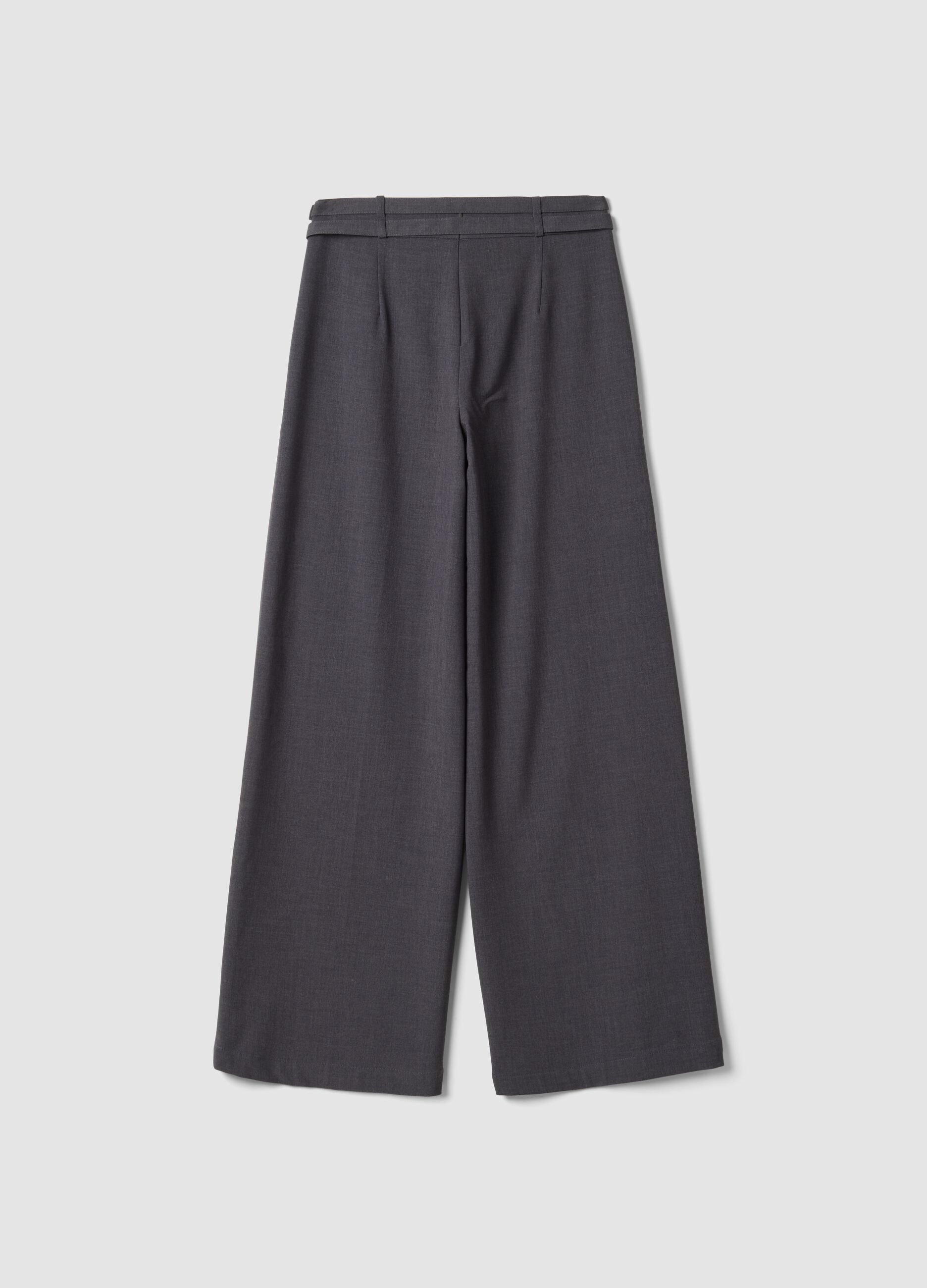 Grey stretch-viscose formal trousers with belt