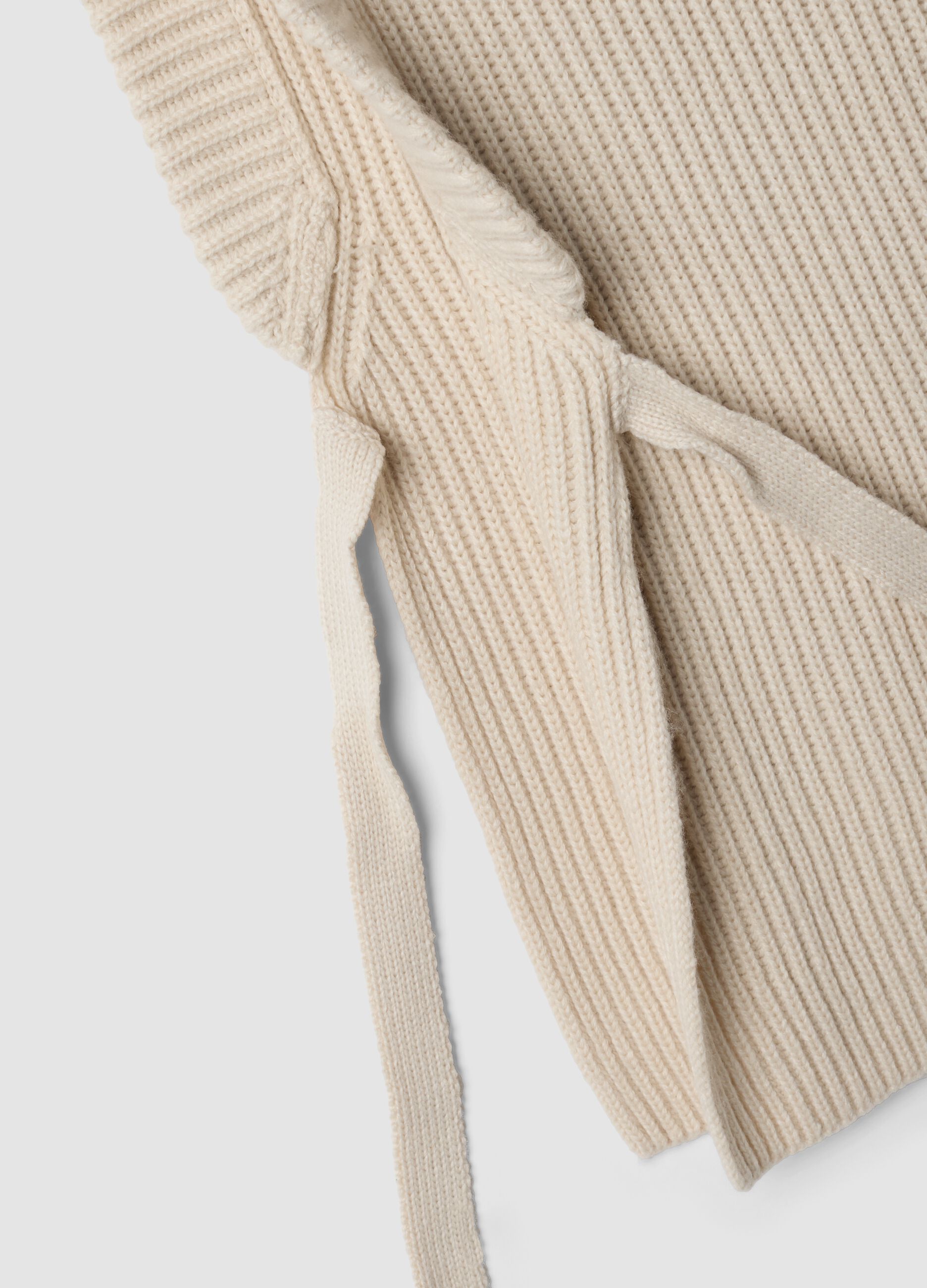 Beige ribbed wool-blend gilet with side ties, regular fit