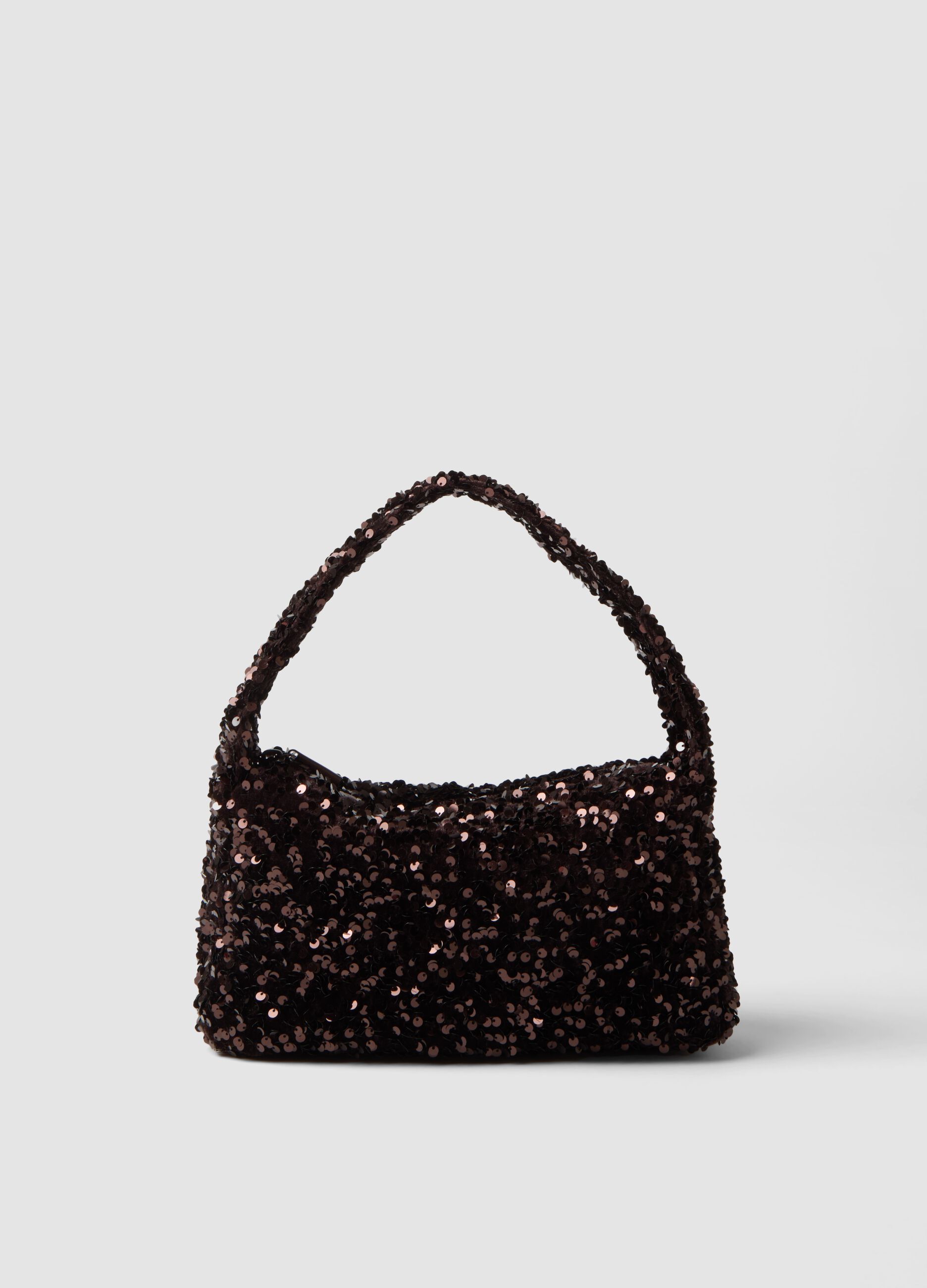 Borsa marrone scuro a spalla con paillettes