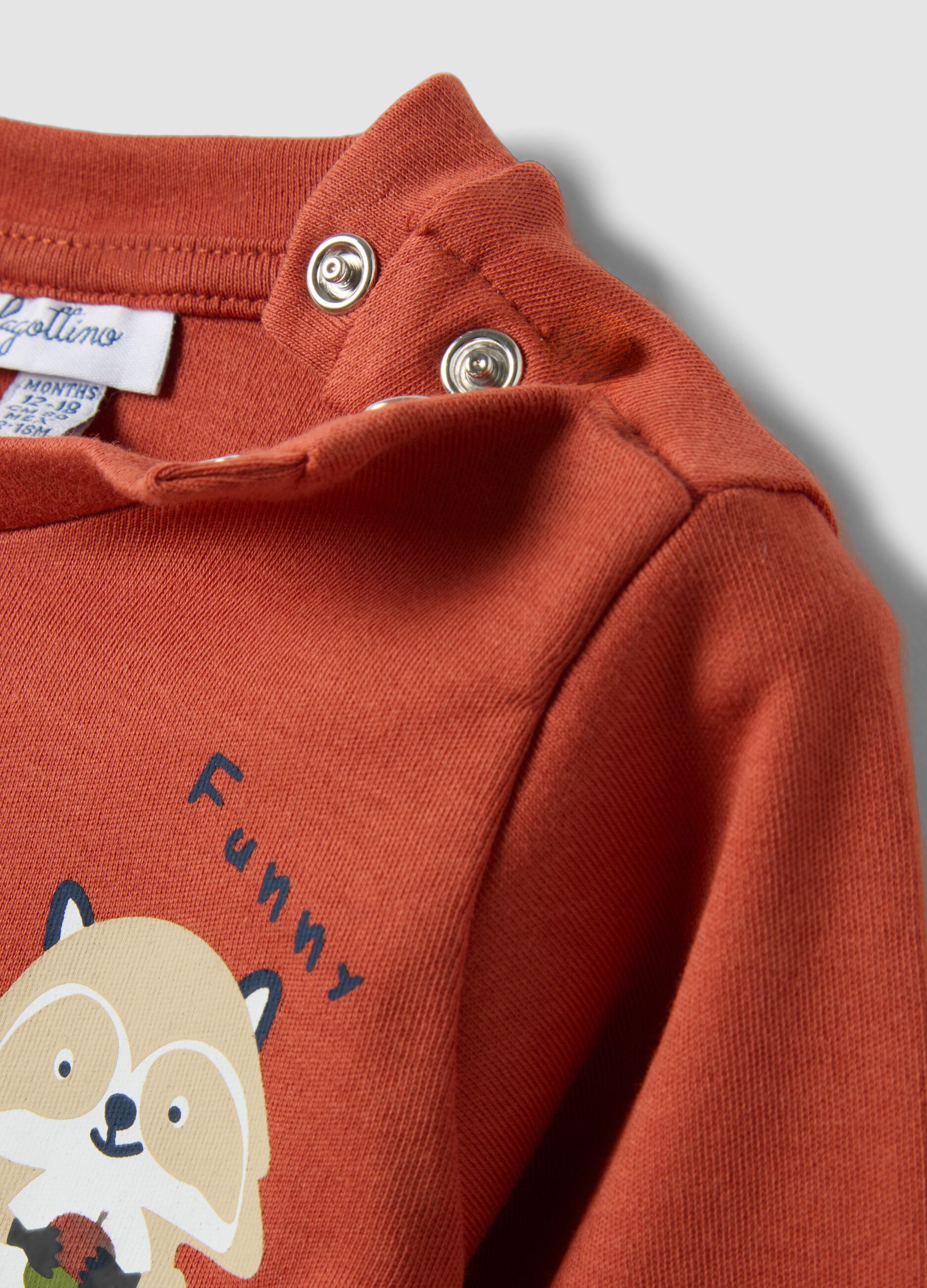 T-shirt arancione in puro cotone organico con stampa animaletti