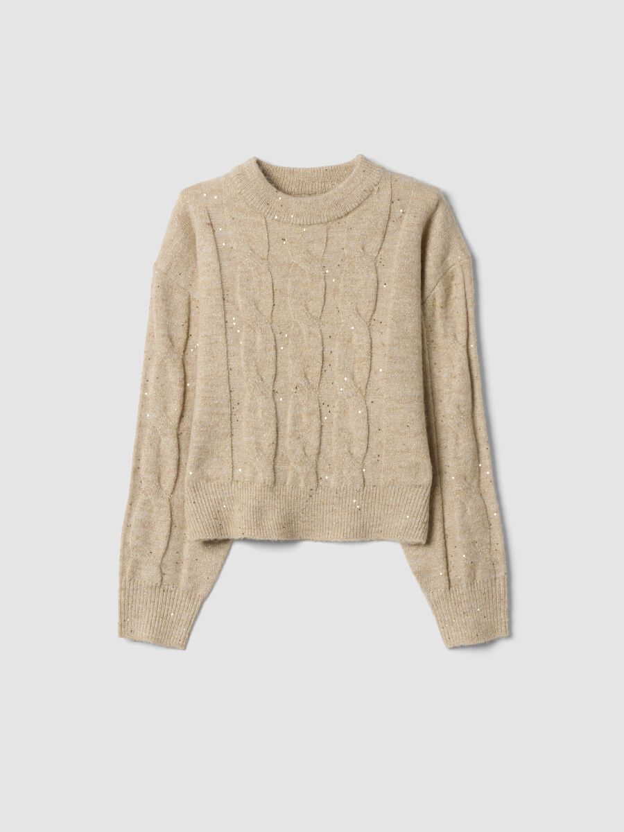 Beige marl stretch crew-neck jumper, regular fit_0