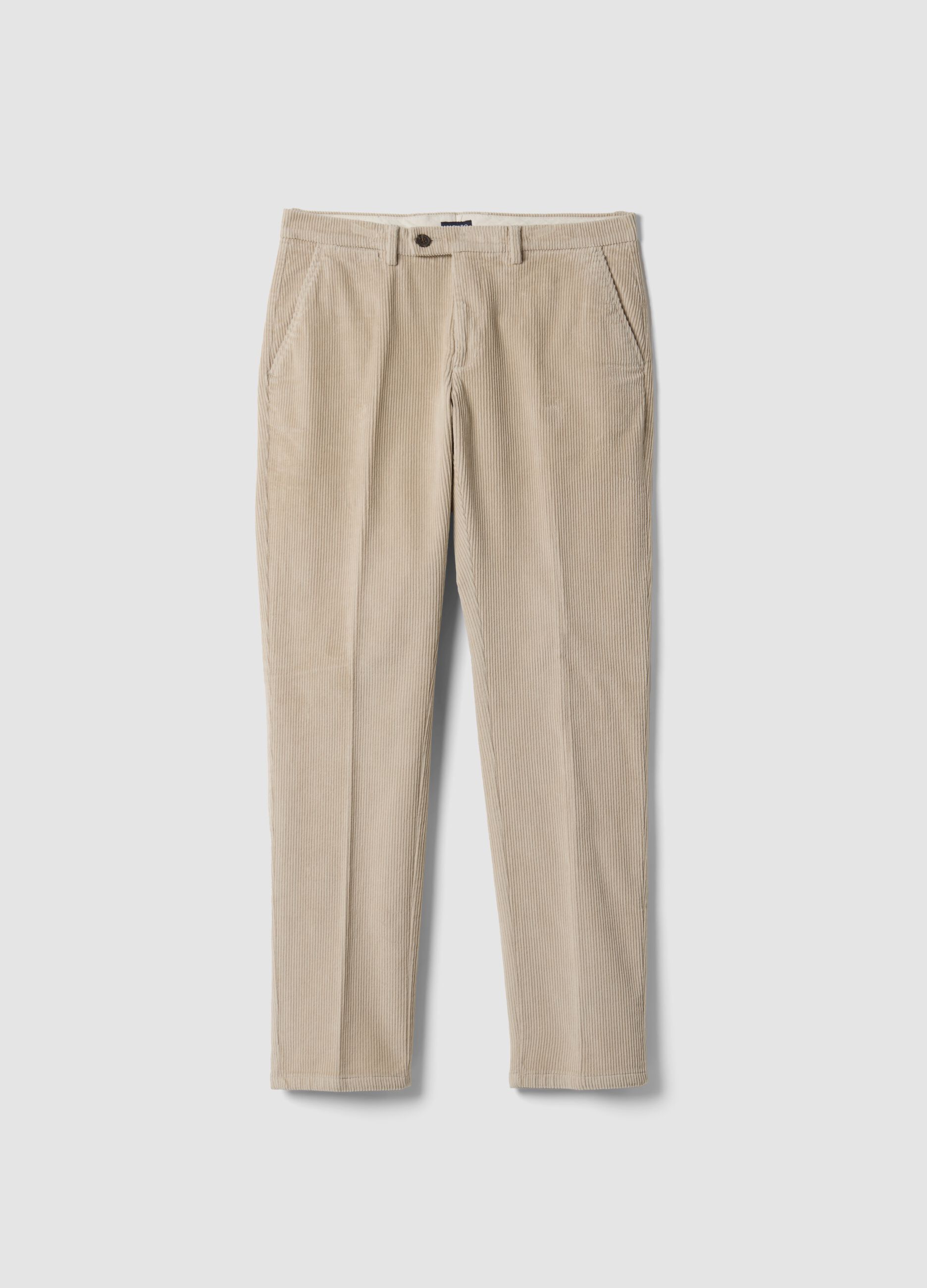 Pantaloni beige in cotone elasticizzato a coste