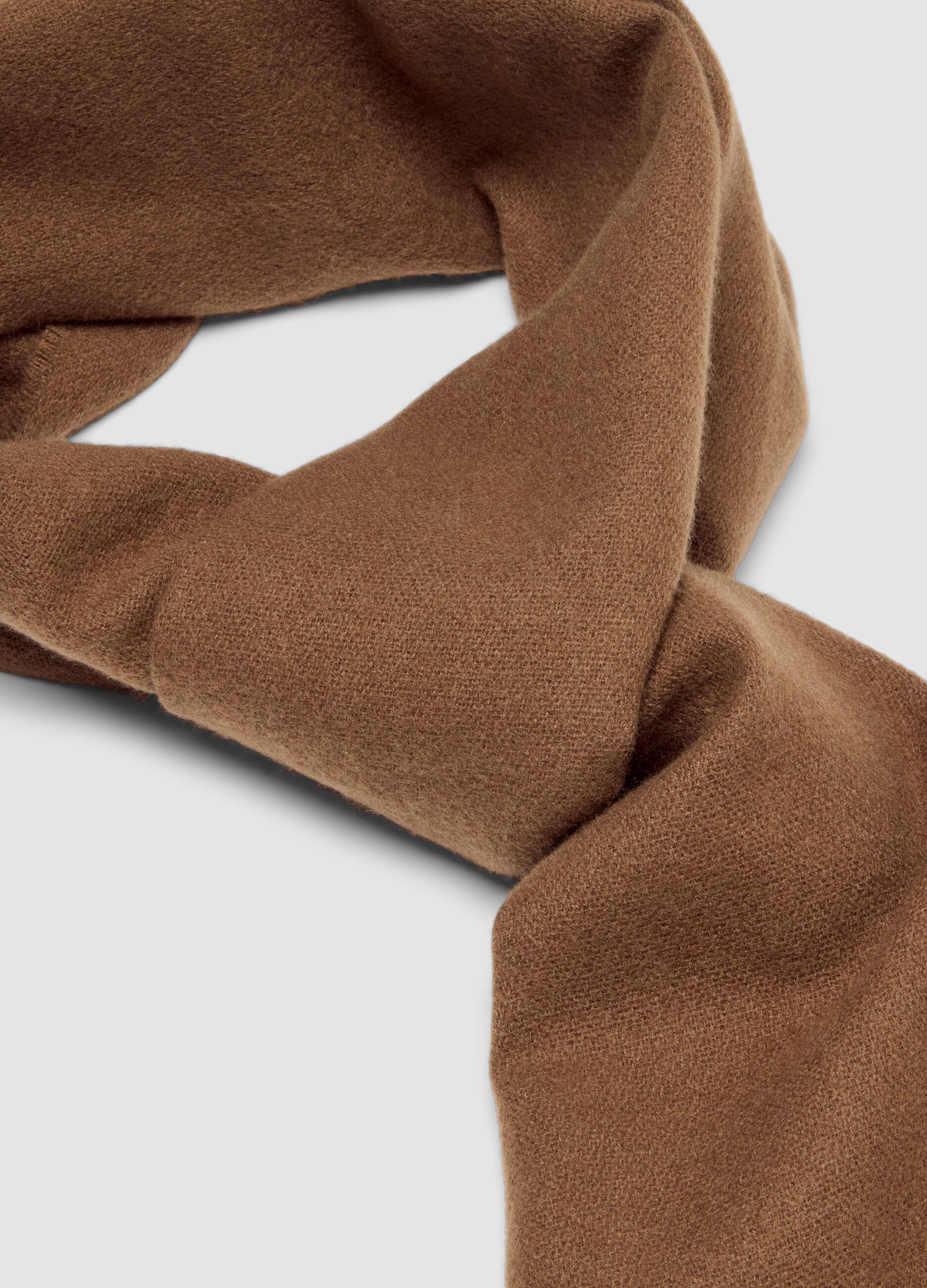 Brown viscose-blend scarf with fringes