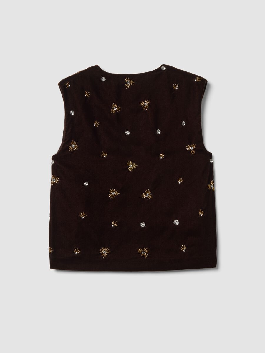Gilet marrone con ricami floreali e paillettes slim fit_2