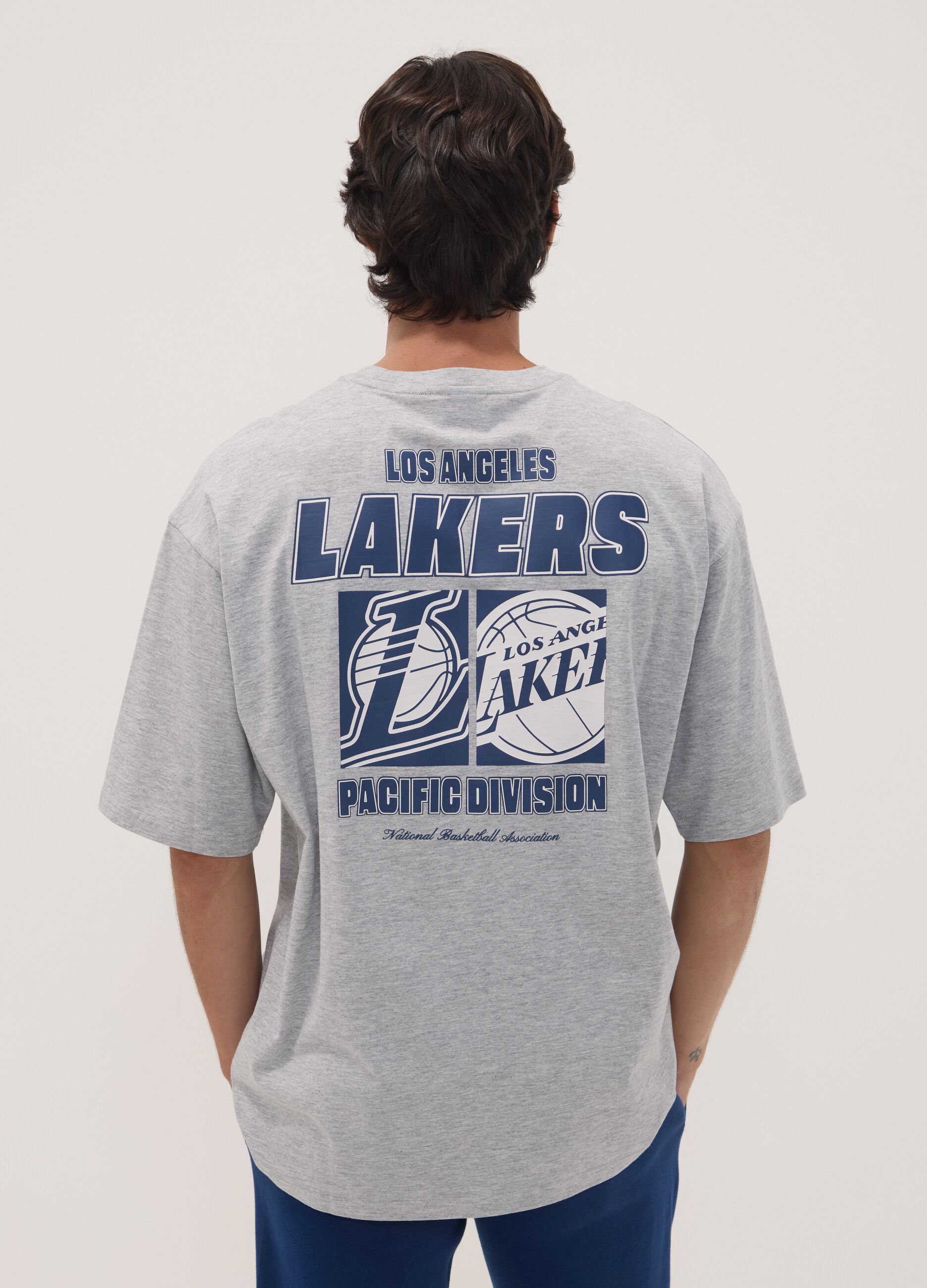 Grey pure cotton T-shirt with Lakers print