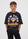 Black pure cotton T-shirt with New York Knicks print for boys_1