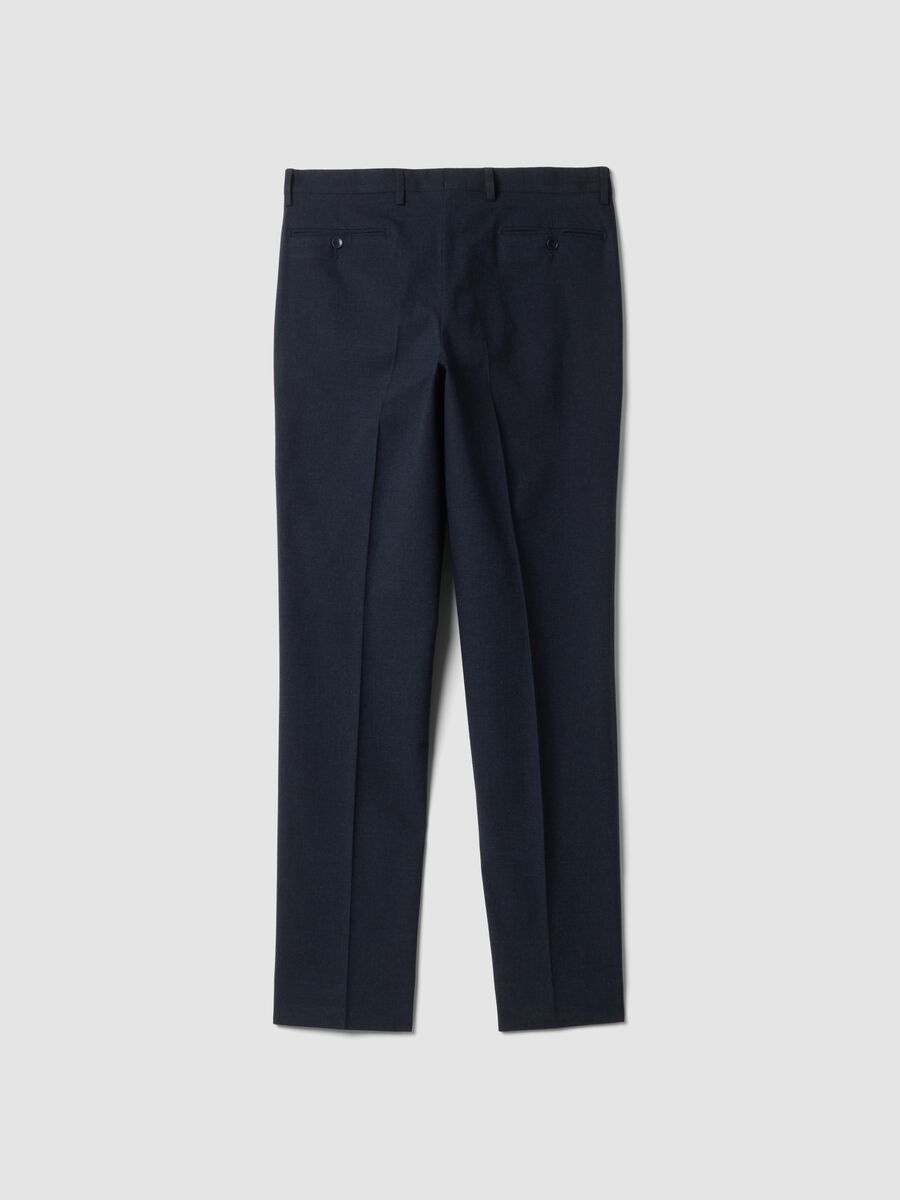 Slim-fit blue formal stretch cotton trousers_2