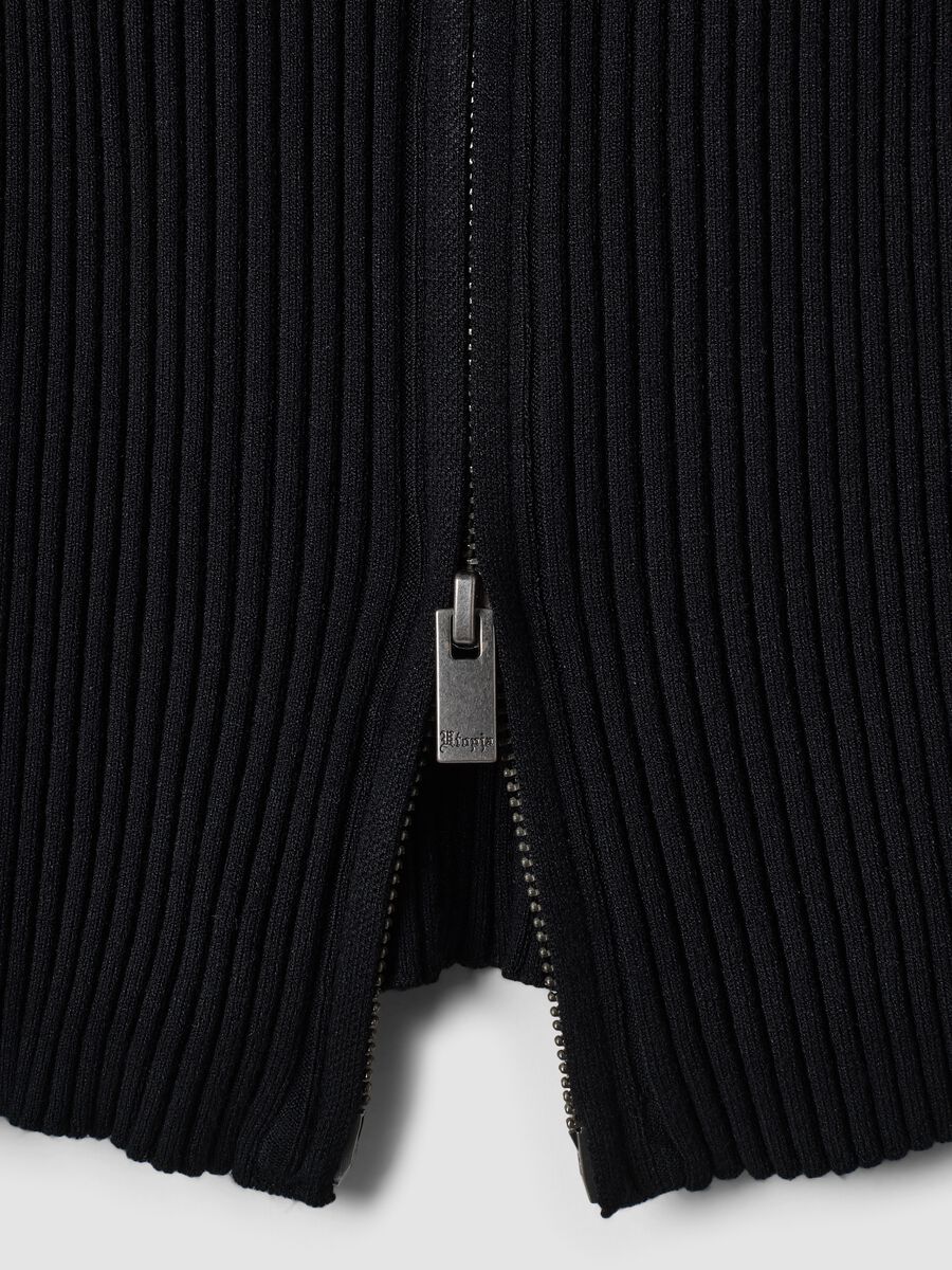 Black Ribbed Knit Full-Zip_7
