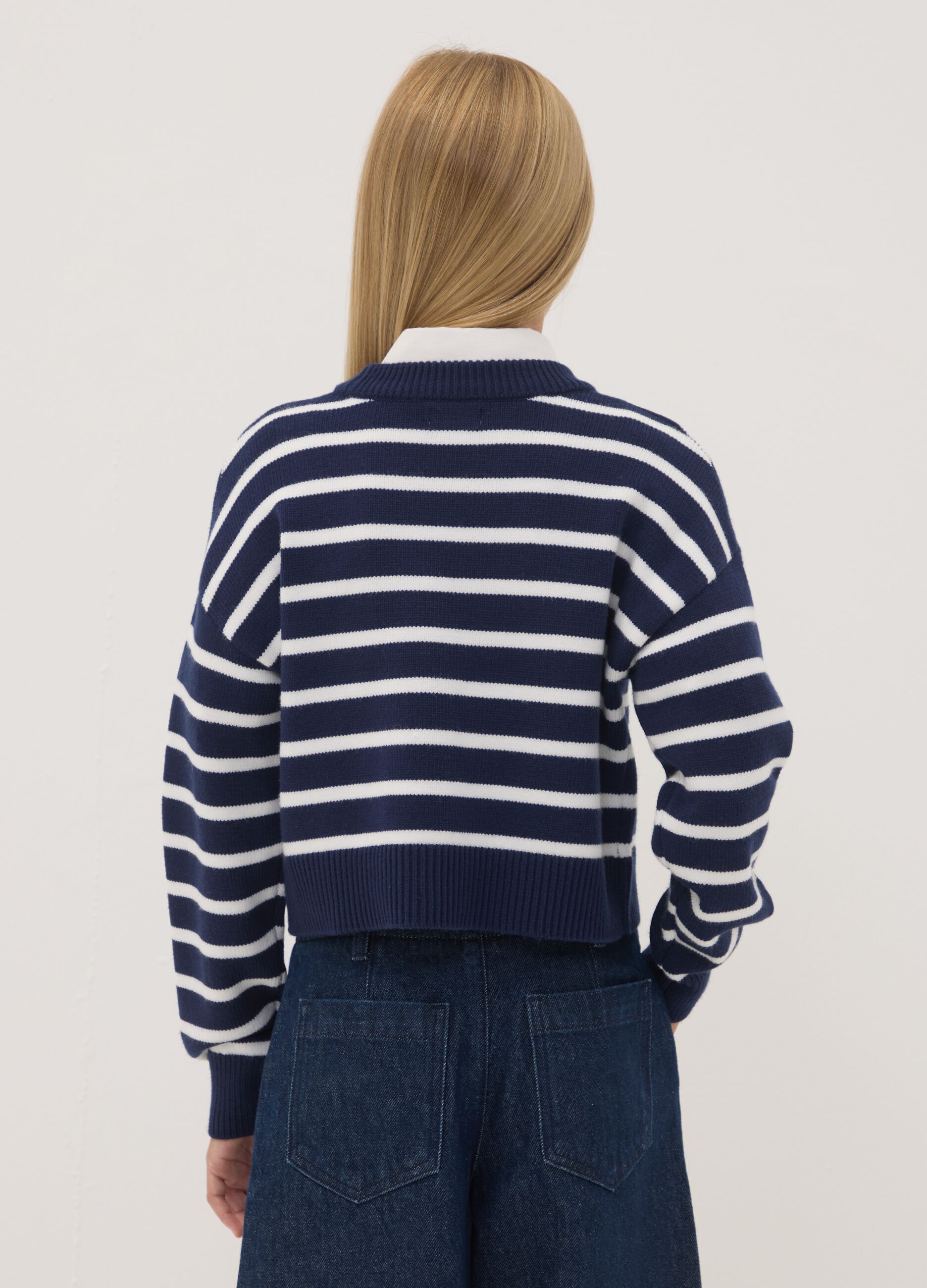 Blue striped viscose-blend crew-neck jumper