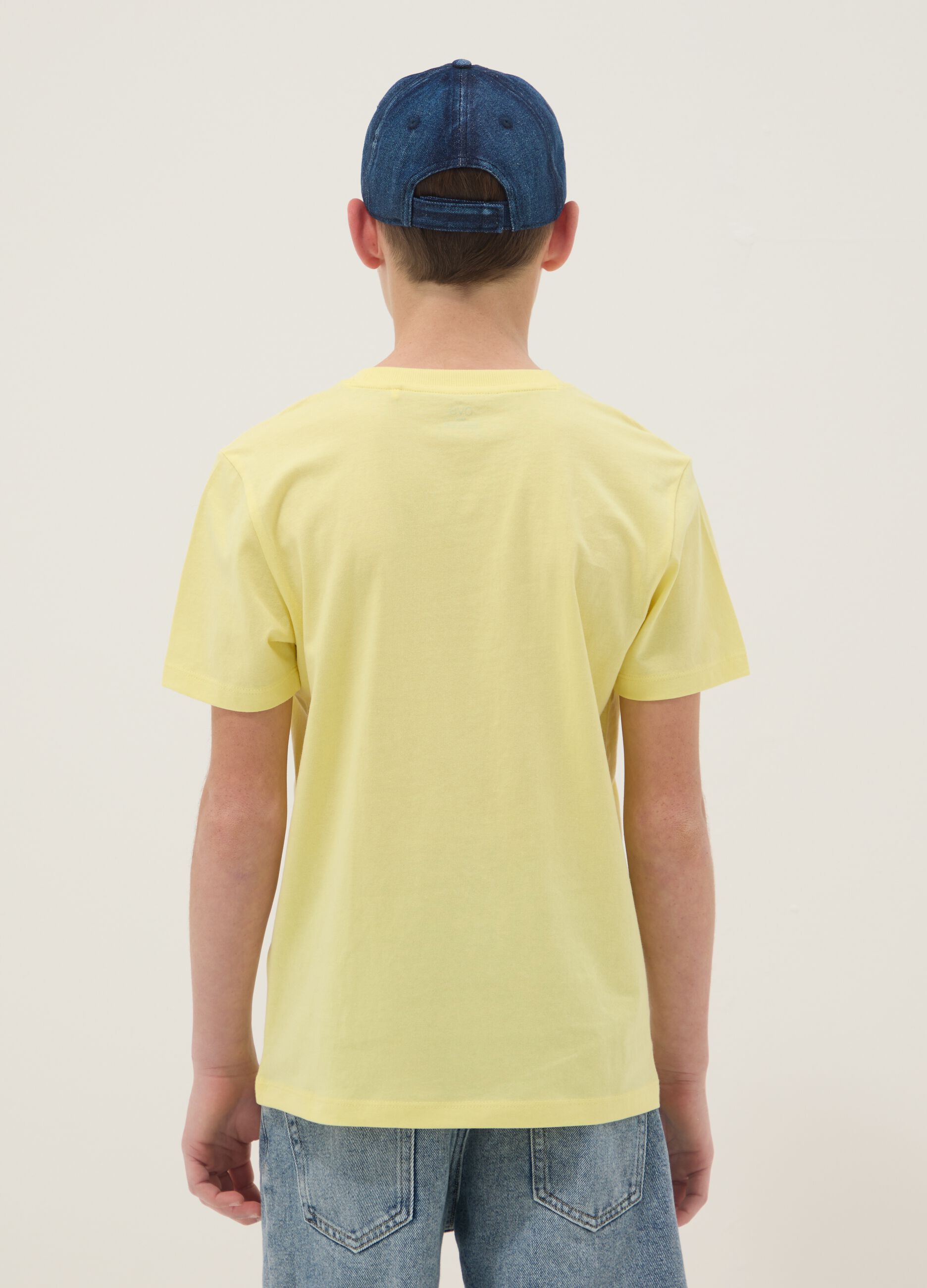 Yellow pure cotton boys' regular fit t-shirt with print