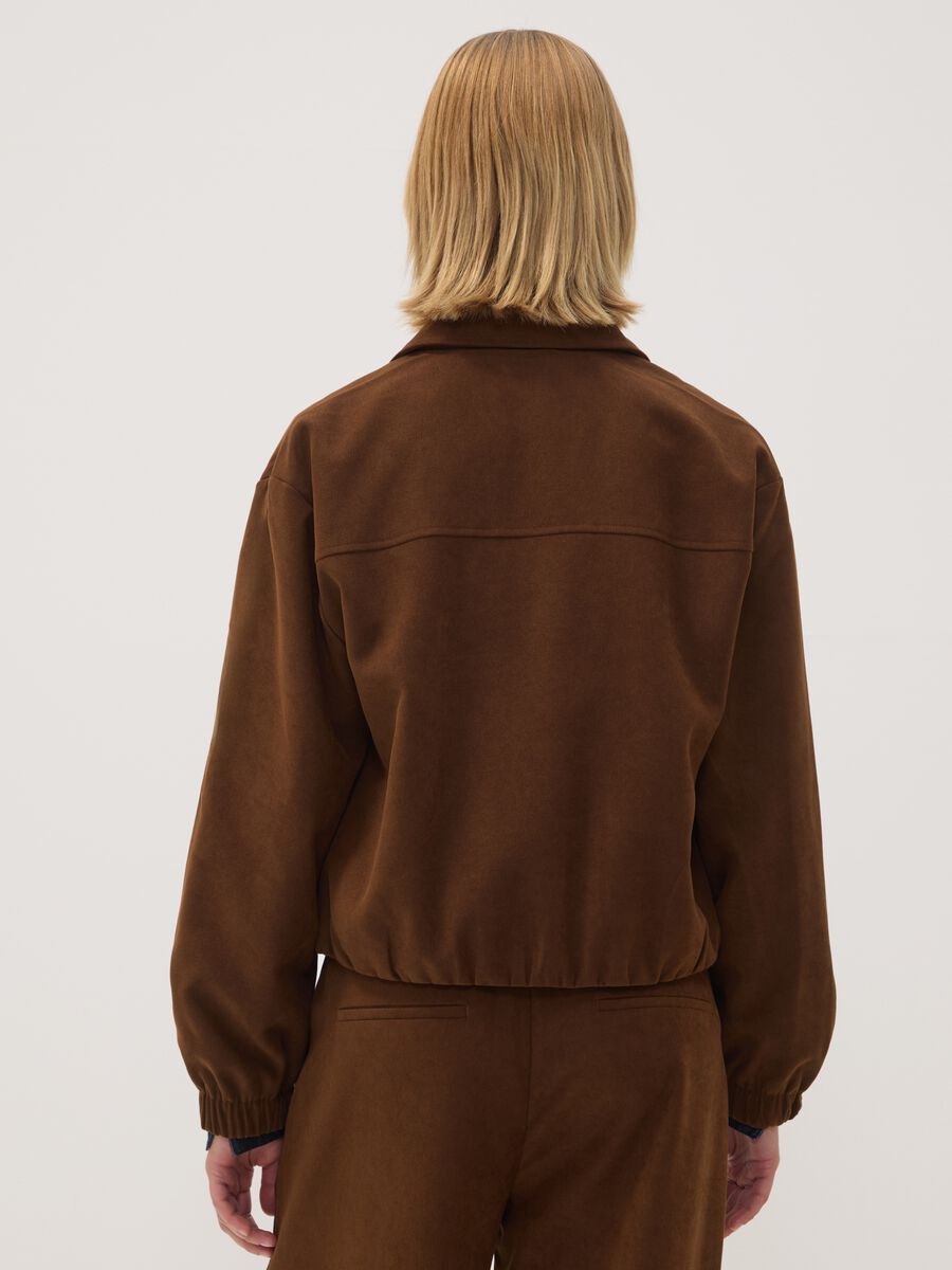 Brown stretch-fabric blazer with zip, oversized fit_3