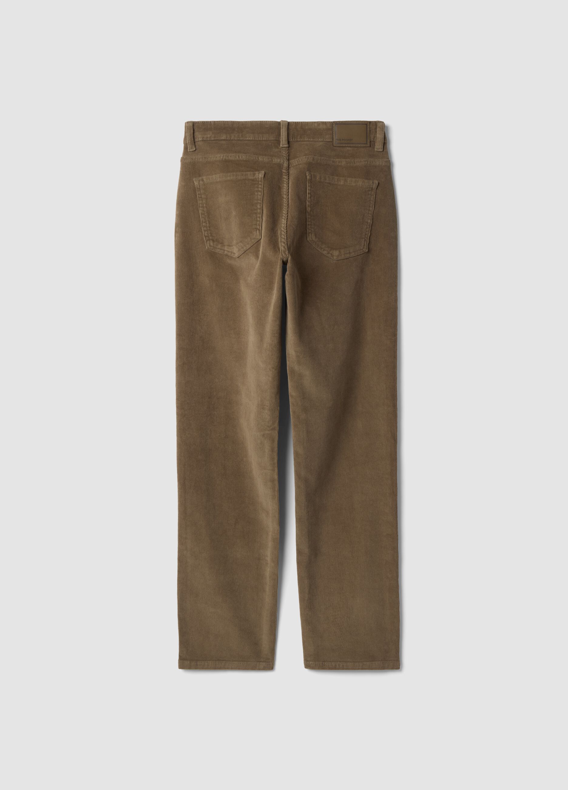 Pantaloni marroni in cotone elasticizzato a coste regular fit