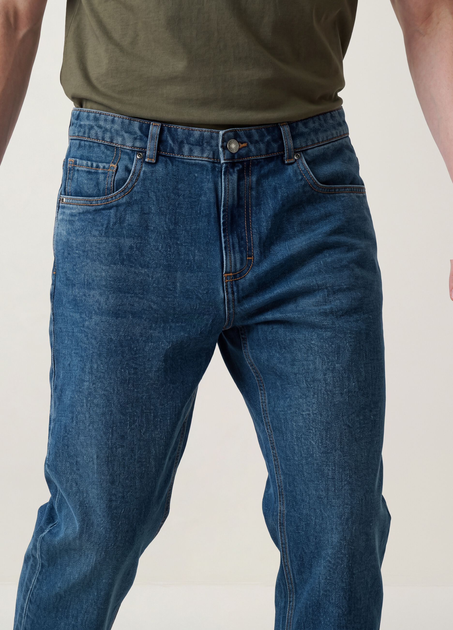 Jeans denim blu in misto cotone e viscosa regular fit