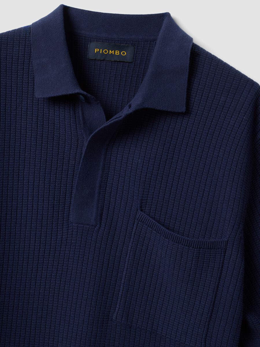 Blue pure cotton polo shirt with chest pocket, regular fit_5