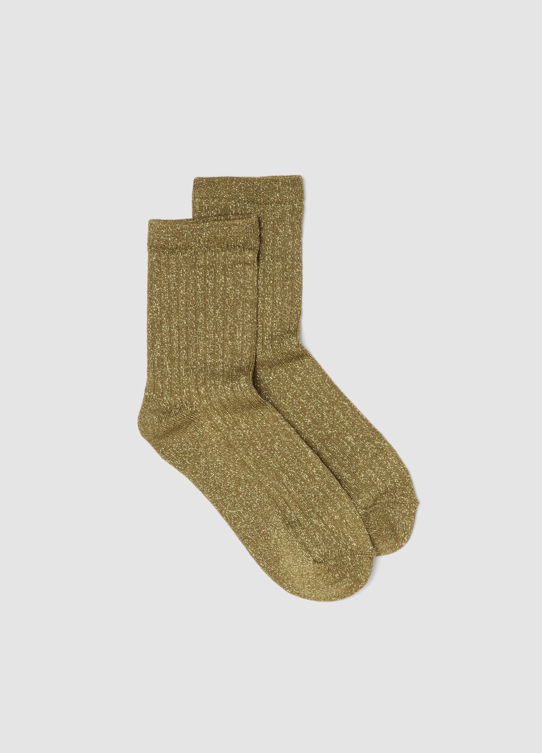 Green stretch-knit socks with lurex yarn